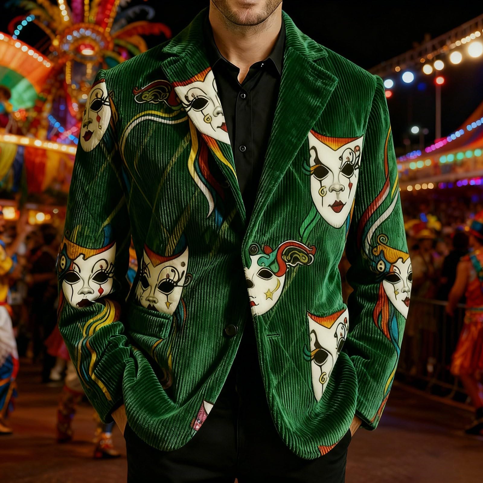 Elegante chaqueta de pana festiva de esmoquin para hombre, con estampado alegre y estilo casual, para discoteca