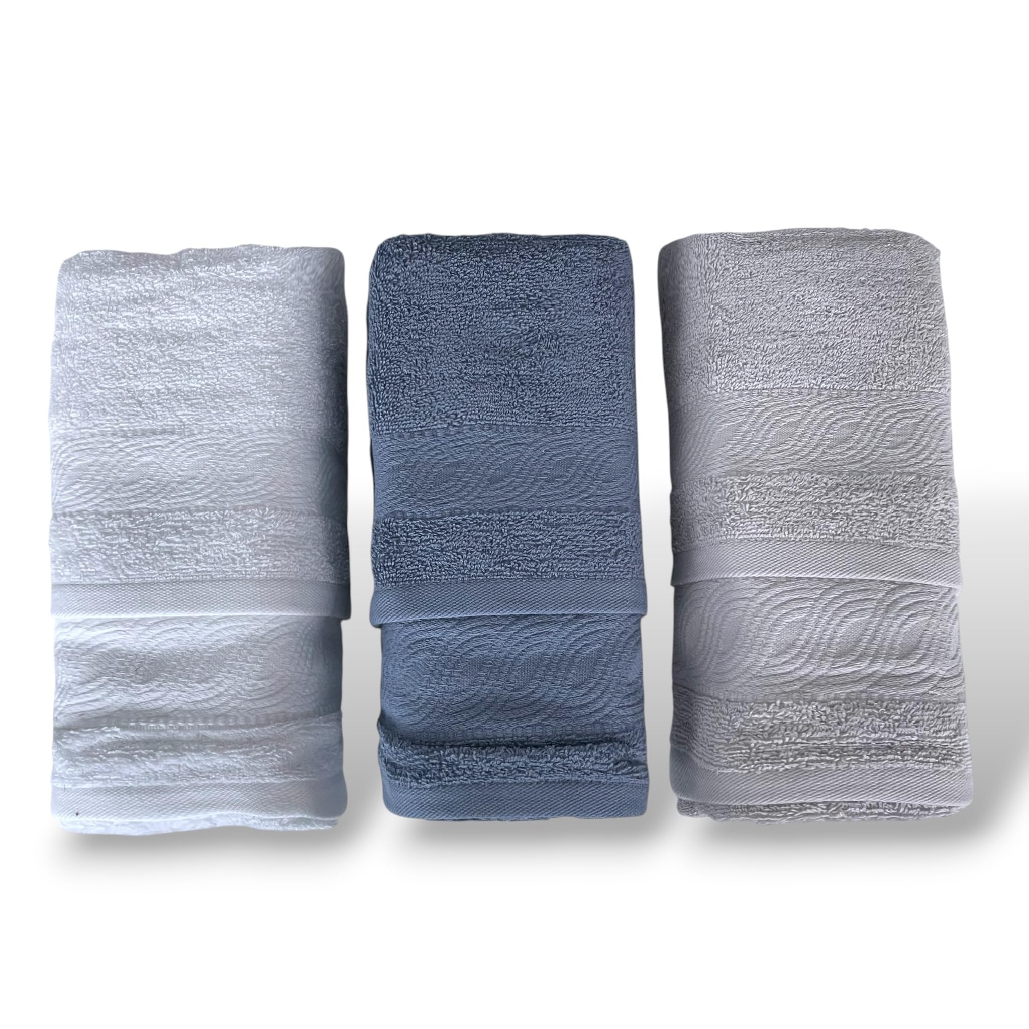 Bifulco x Rebecca Home Set di 6 Asciugamani in Spugna 100% Cotone 3 Viso 60x100 + 3 Ospite 40x60 con Balza Jacquard Art. Onda (Bianco/Indigo/Grigio)