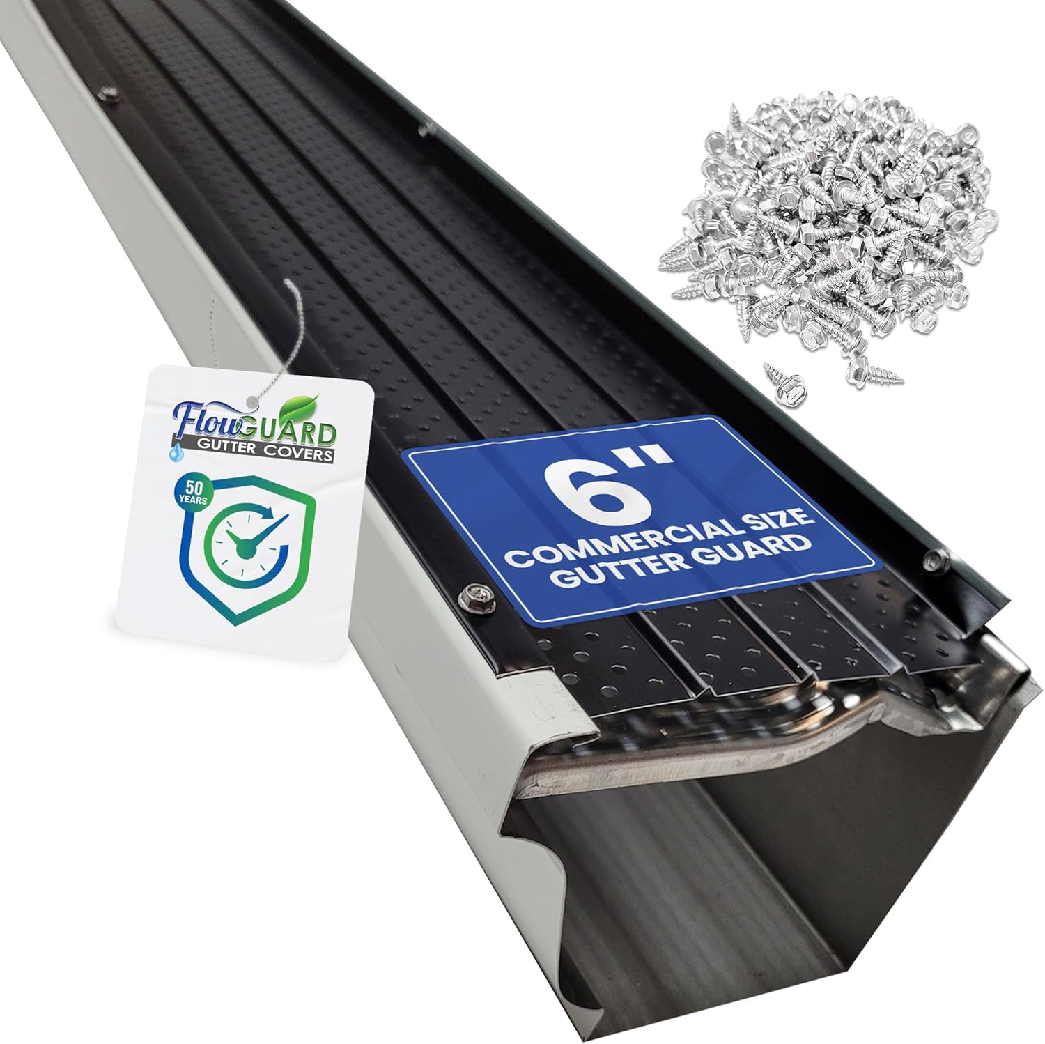 FlowGuard USA Made Professional DIY 6 Inch 50-Year Gutter Cover System