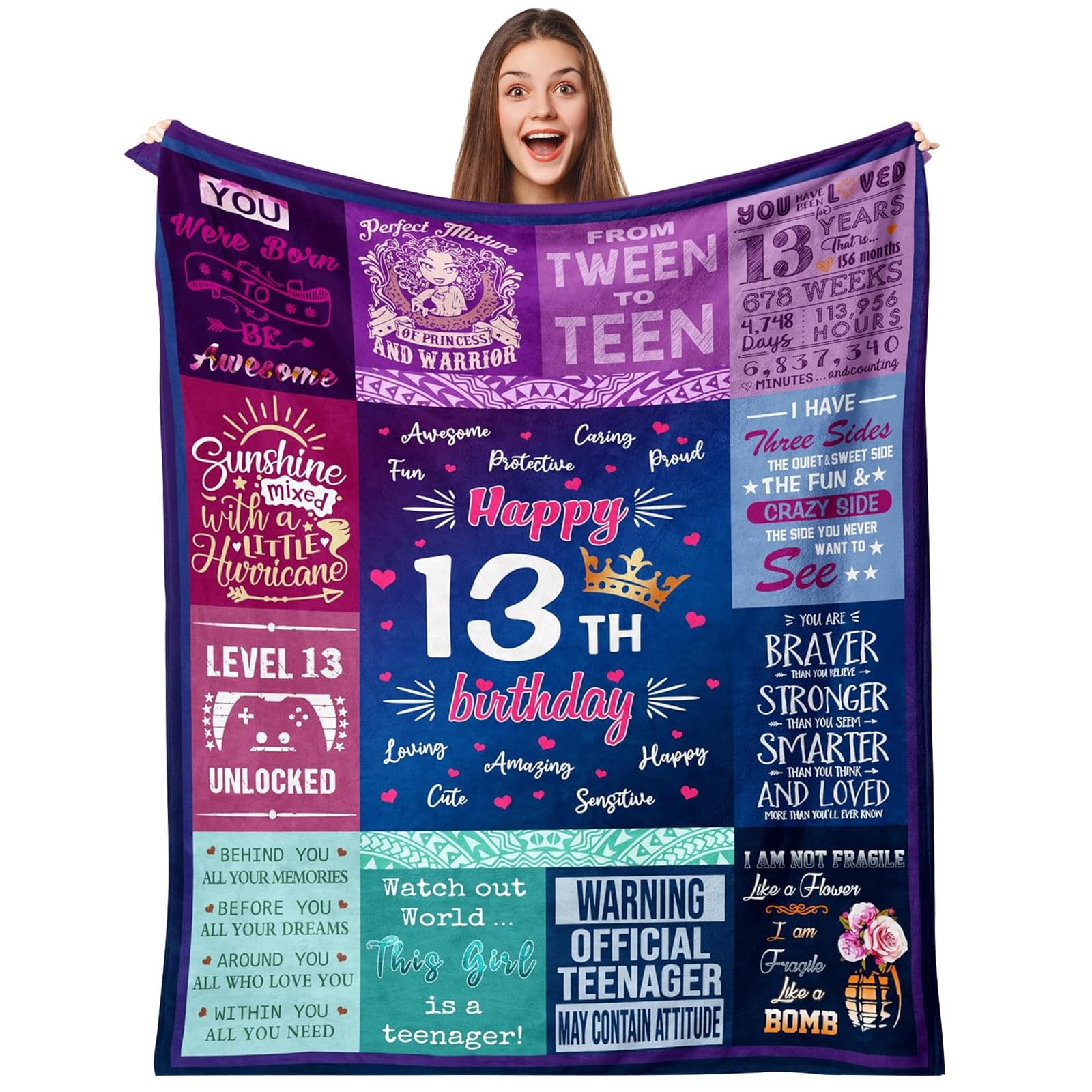Twirush Girls Pink 13Th Birthday Gifts For Birthday 150 * 130Cm, Beautiul Gift For 13 Year Teenager, Gifts For Sister, Daughter On Birthday