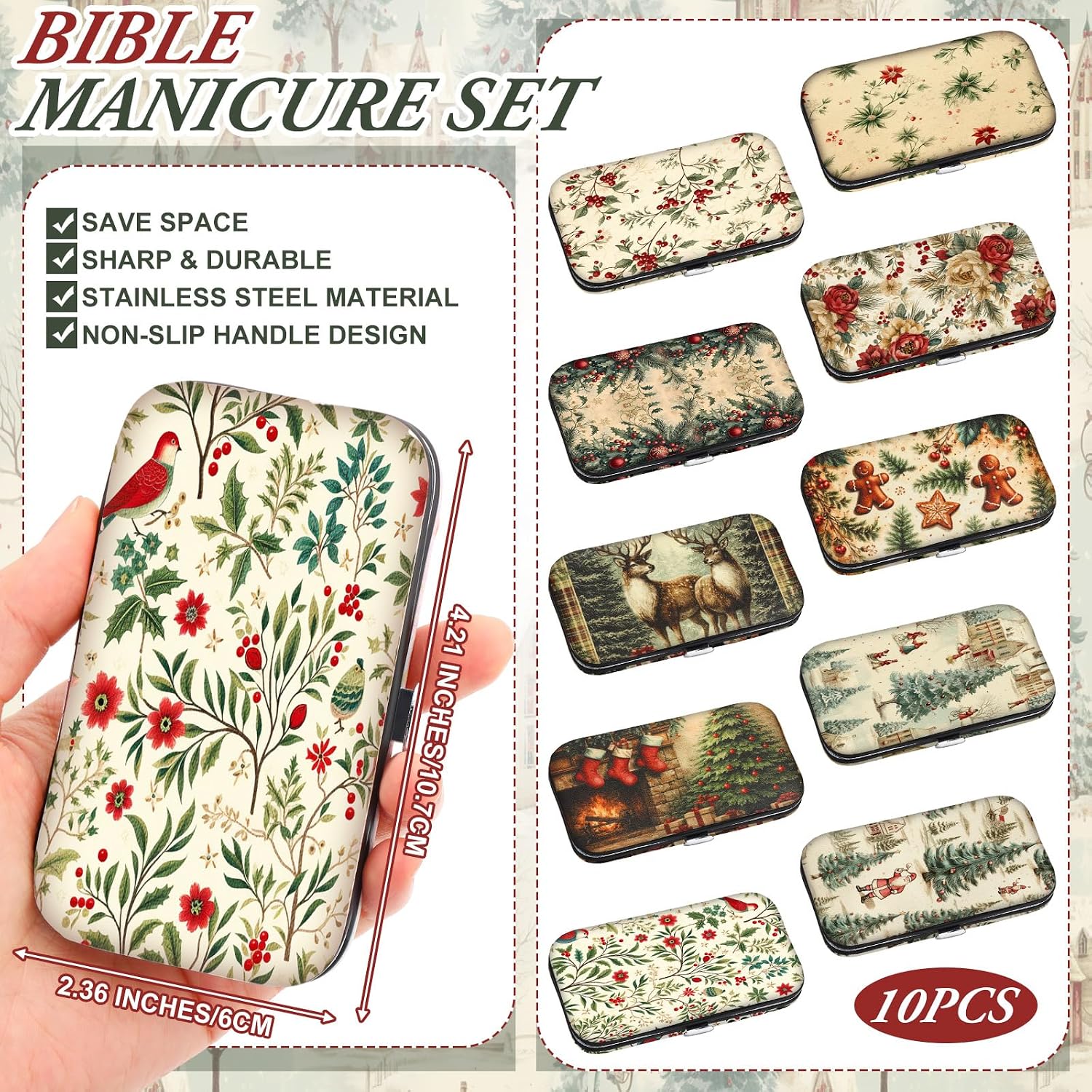 10 Sets Christmas Manicure Gifts for Women Bulk, Vintage Christmas