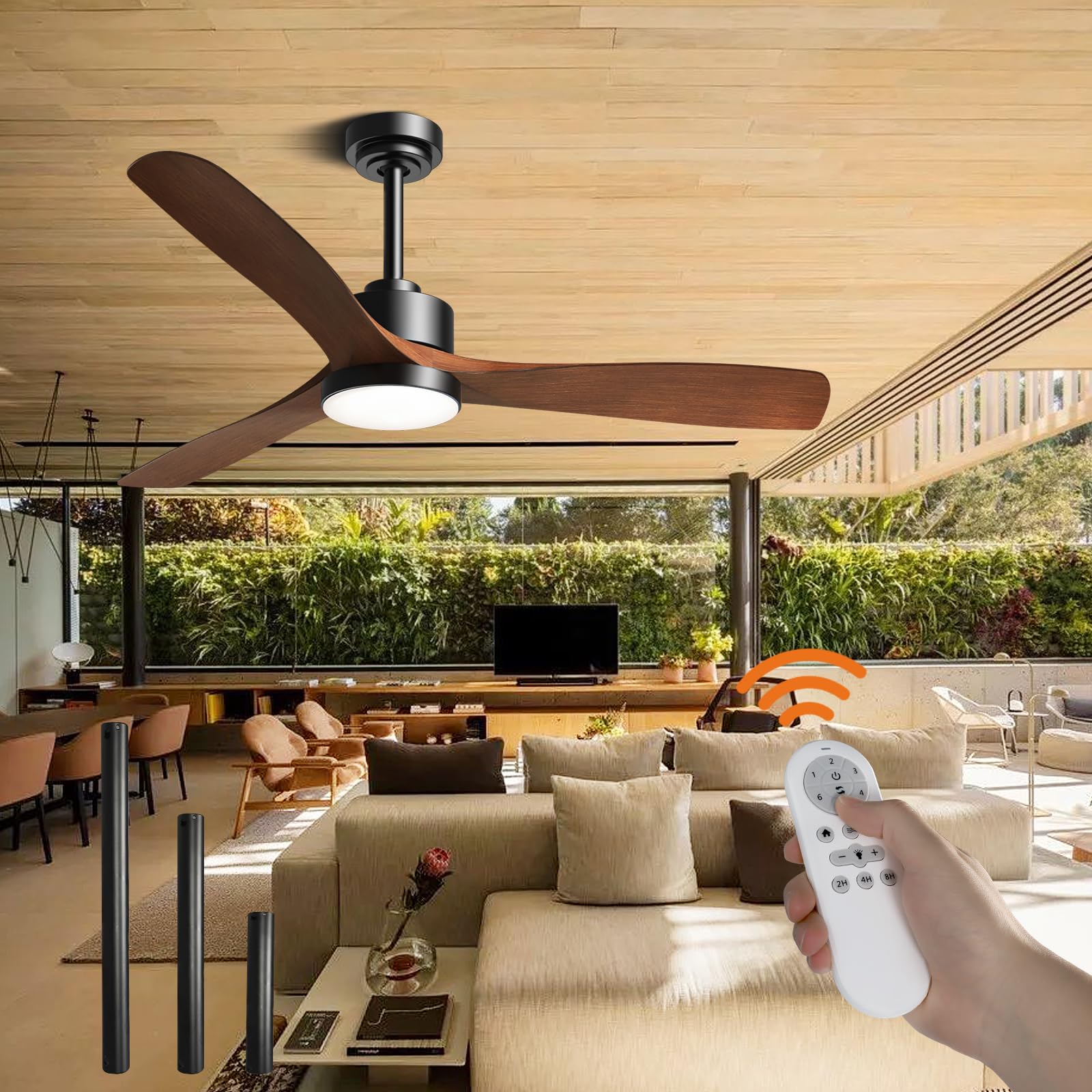 OUTON 52" Ceiling Fan with Lights Remote Control, Outdoor Fans for Patios, Noiseless Reversible Quiet DC Motor 3 Blade Modern Fans for Cooling Bedroom/Living Room/Indoor…