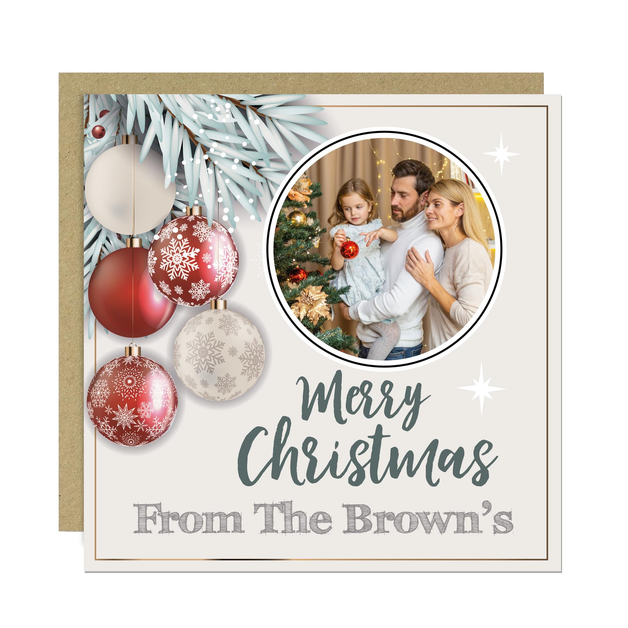 RED OCEAN Personalised Merry Christmas Card For Friends and Family Seasons Greetings Custom Photo Christmas Card 145x145mm With Kraft Envelope