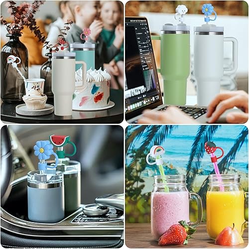 Miniatura 7 de WD&CD 6 tapas de pajilla, bonitas tapas de paja de silicona en varias formas, tapas de paja de silicona para puntas de popote de 0.4 pulgadas0.394