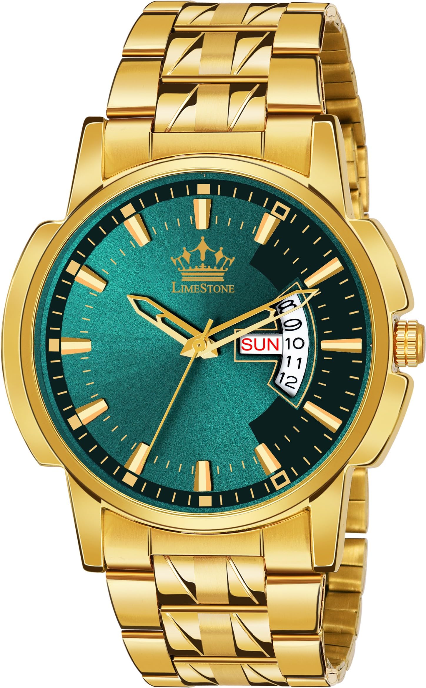 LIMESTONE Day & Date Original Gold Plated Adjsutable Bracelet HMTS Quartz Analog Watch - for Men (B0CCJ2RPN2) Amazon Price History, Amazon Price Tracker