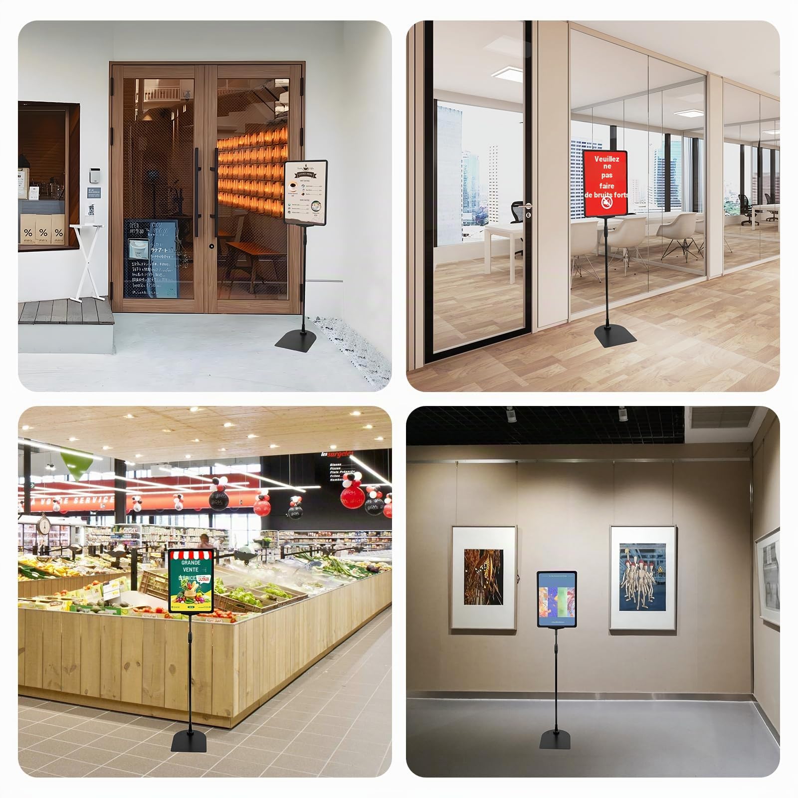 JAOGAUS Lot de 6 supports d'affichage A4, porte affiche réglable 60-100 cm sur pied, présentoir en métal avec base lestée stable pour entreprise, bureau, menu restaurant et affichage d'informations