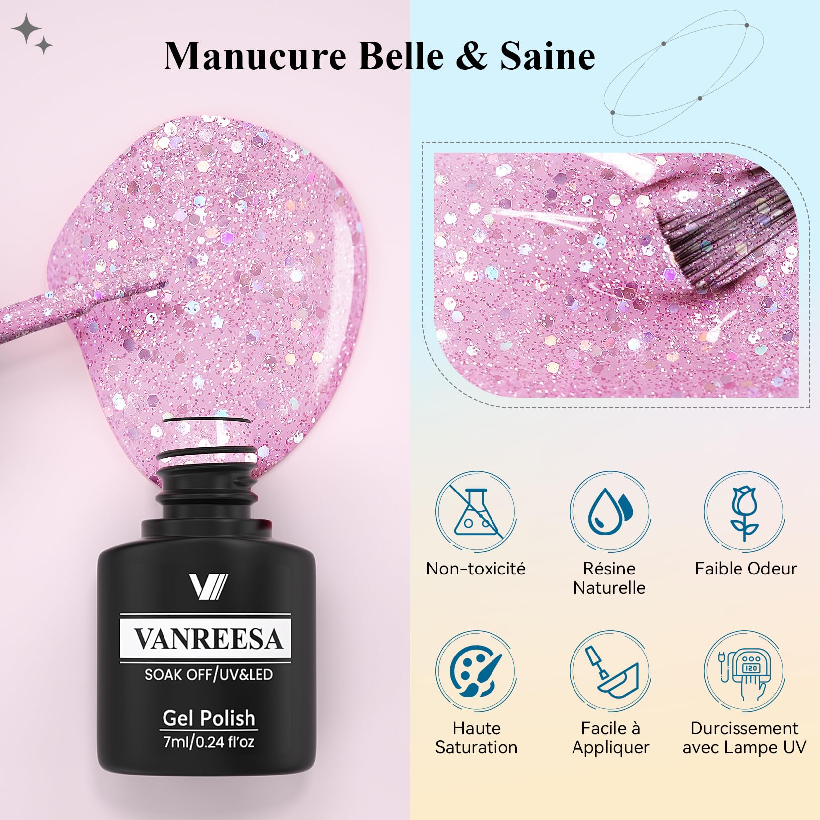 VANREESA Kit Vernis Semi Permanent, 55 Couleurs 60Pcs Vernis Semi Permanent Kit Ongle Gel UV Complet avec Base Top Coat Mat, Cadeau pour Femmes