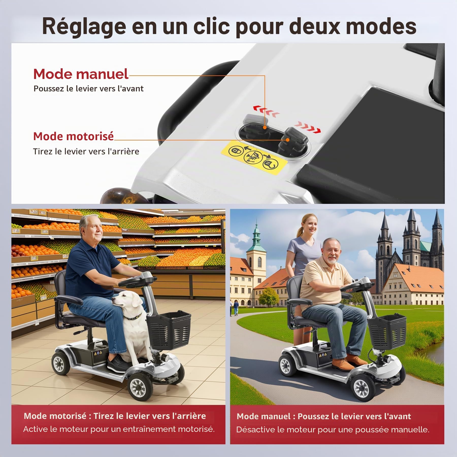 Scooter électrique pour seniors 22 km Scooter pliable à 4 roues avec panier Batterie légère Capacité de charge jusqu'à 190 kg Scooter électrique