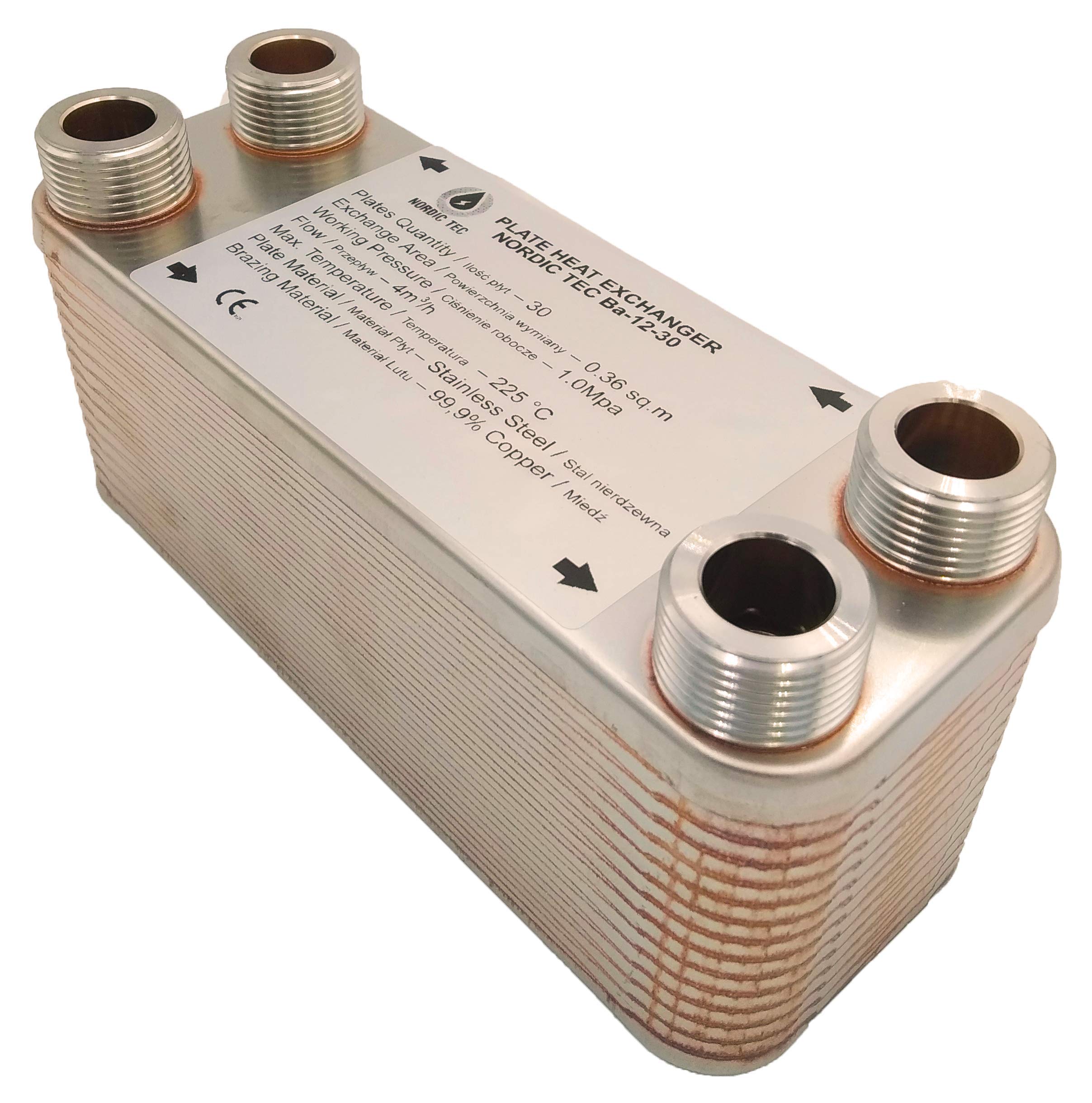 Nordic Tec Ba-12-30 - Scambiatore di calore in acciaio INOX, 30 piastre da 65 kW, 3/4"