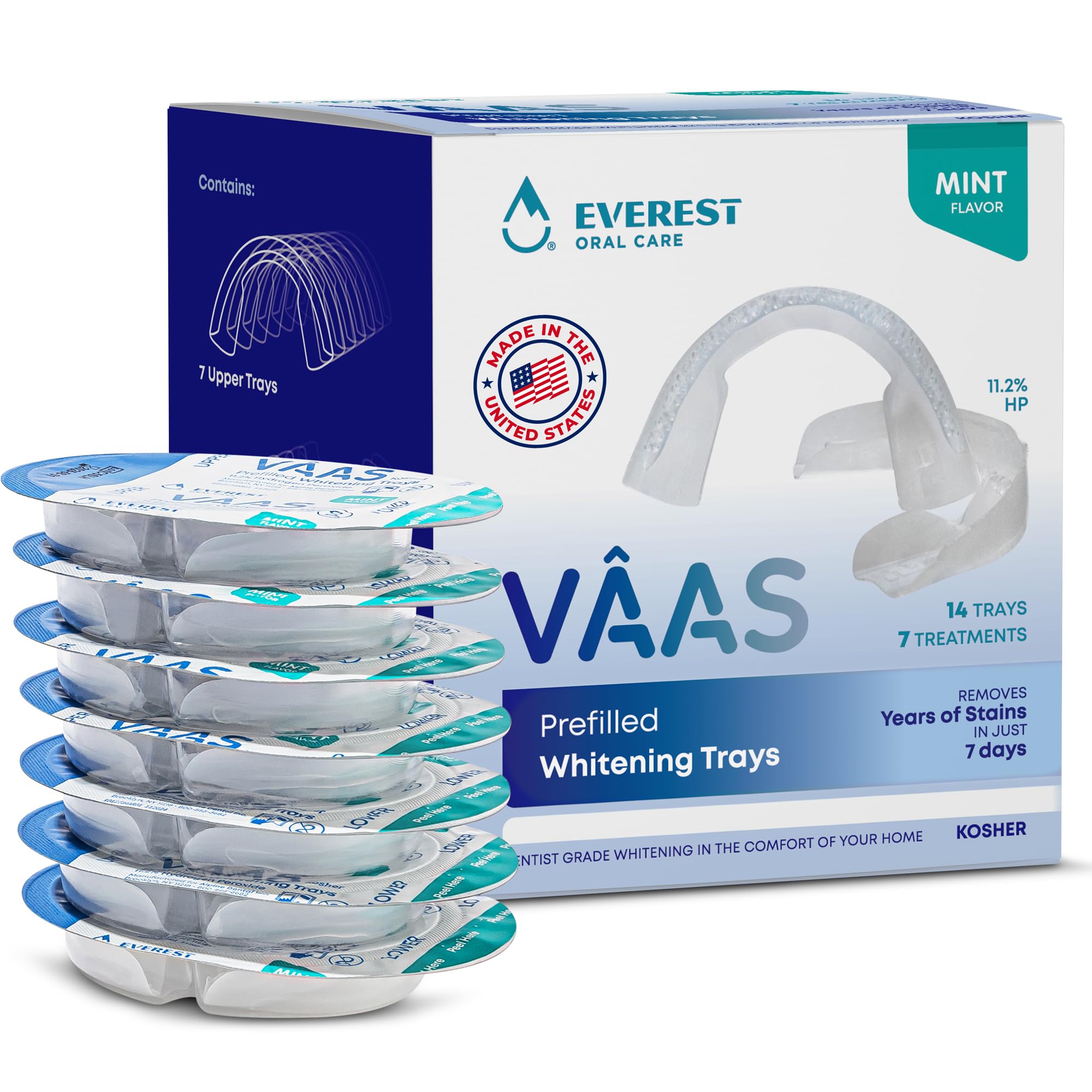 VAAS Prefilled Teeth Whitening Trays Hydrogen Peroxide 11 2 Teeth Whitening Kit 11 2 14 Pack 7 Treatments