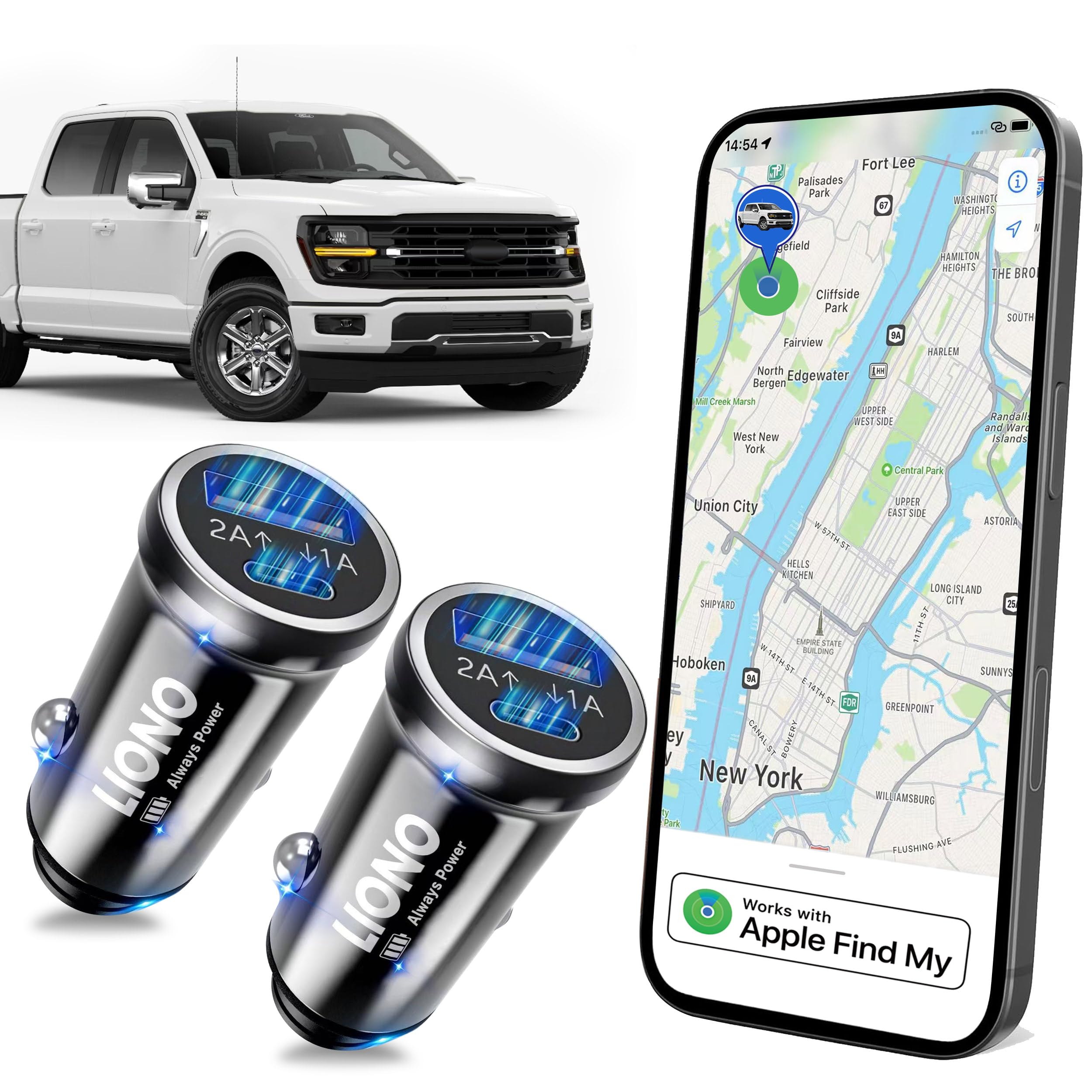 Photo 1 of LIONO Car GPS Tracker & Charger with Built-in Rechargeable Battery, GPS Tracker for Vehicles, Hidden Car Tracker for Anti-Theft & Parking Location, for Family& Fleets, No Monthly Fee, No SIM, iOS Only