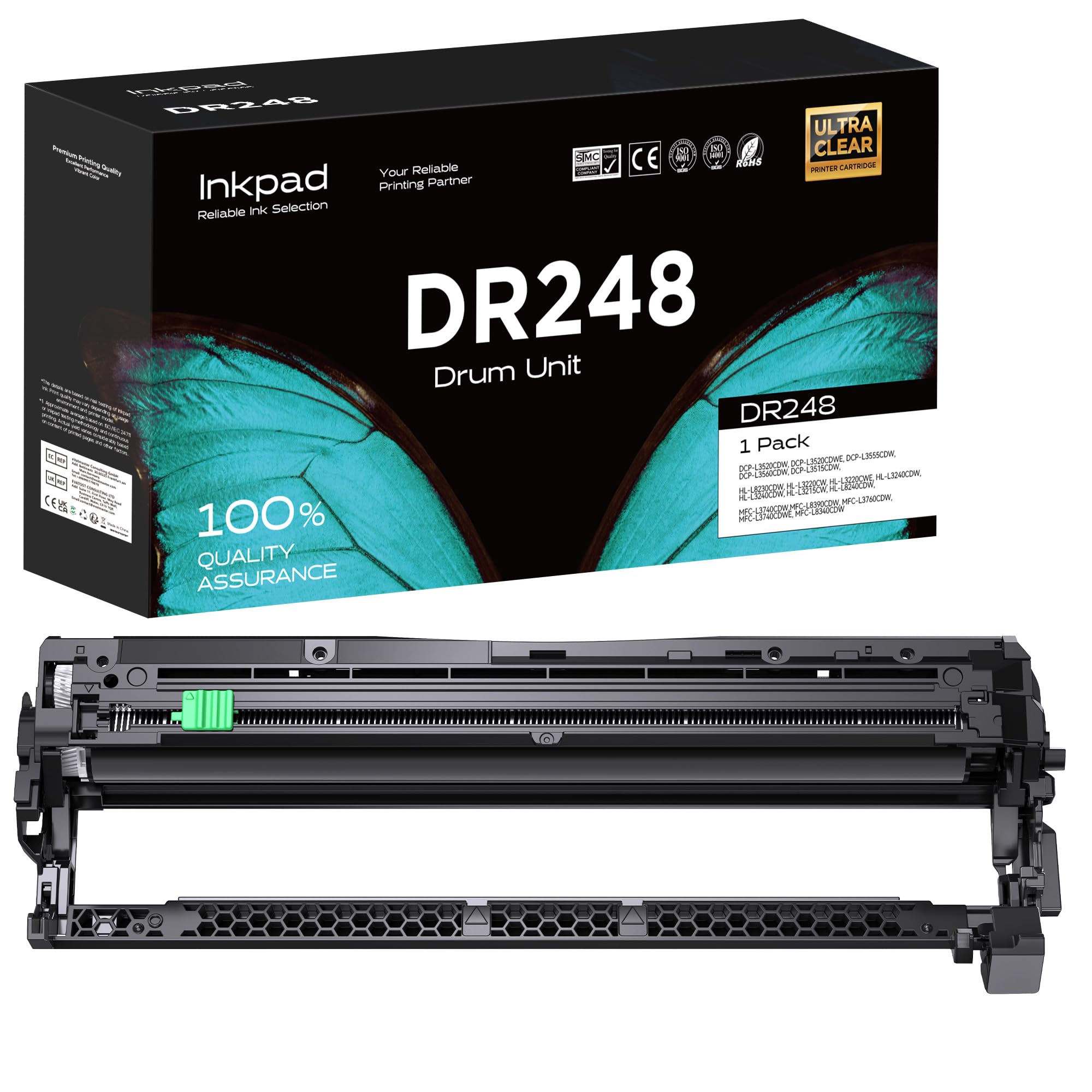 iNKPAD DR248CL DR248 Trommeleinheit kompatibel für Brother MFC-L3740CDW MFC-L3760CDW MFC-L3740CDWE DCP-L3560CDW HL-L3240CDW MFC-L8390CDW HL-L3220CWE HL-L3220CW HL-L3215CW DCP-L3515CDW (1 Schwarz)