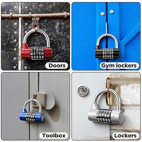 Miniatura 7 de Cerradura de combinación de 5 letras, 4 unidades, casillero de gimnasio de 5 dígitos, candado de combinación de candado de metal reiniciable sin