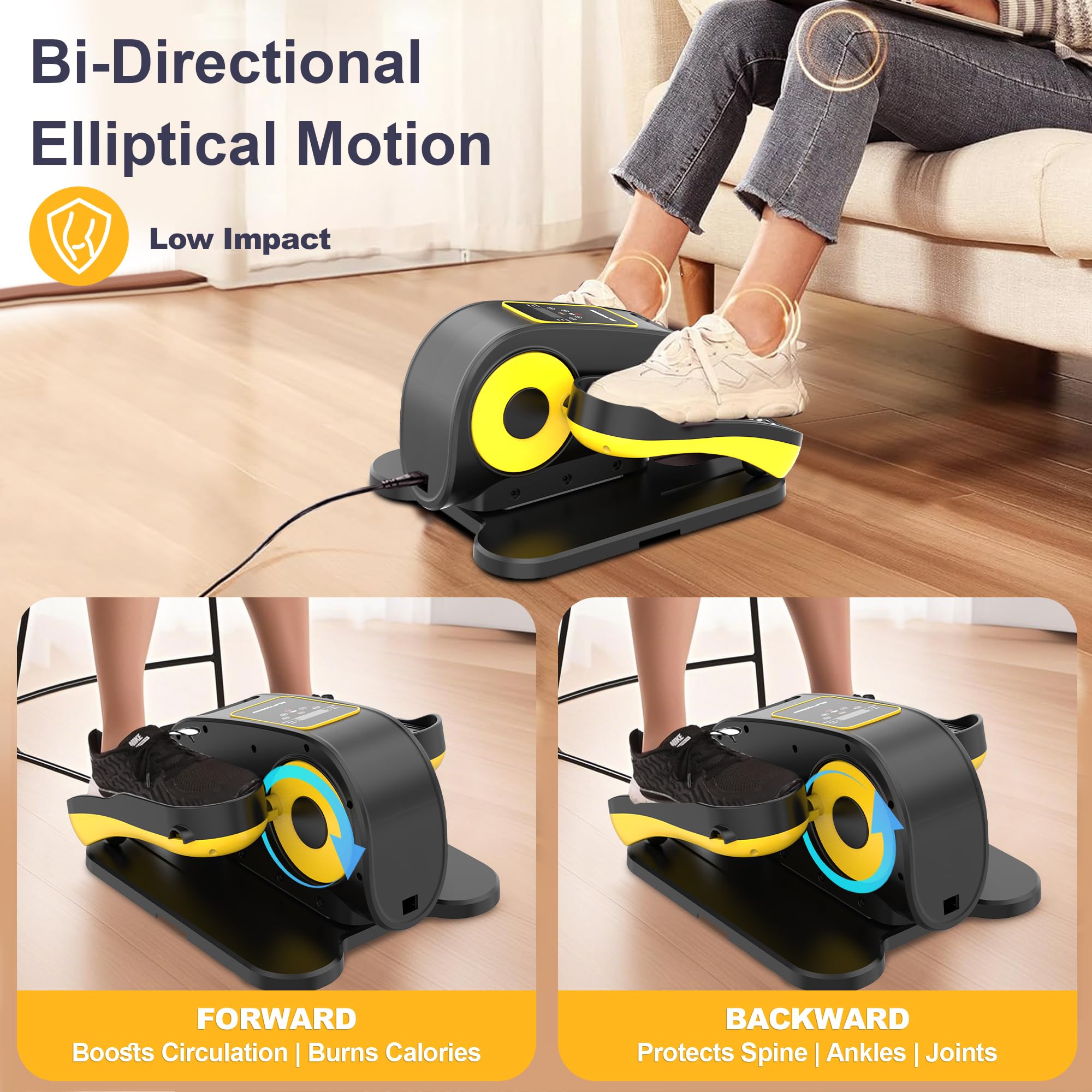 Ellipsentrainer Unter dem Schreibtisch, Elektrischer Pedaltrainer für Senioren, Leise & Tragbar, 15 Geschwindigkeitsstufen, Mit Fernbedienung, Vorwärts- & Rückwärtslauf, Für Zuhause, Büro, Reha