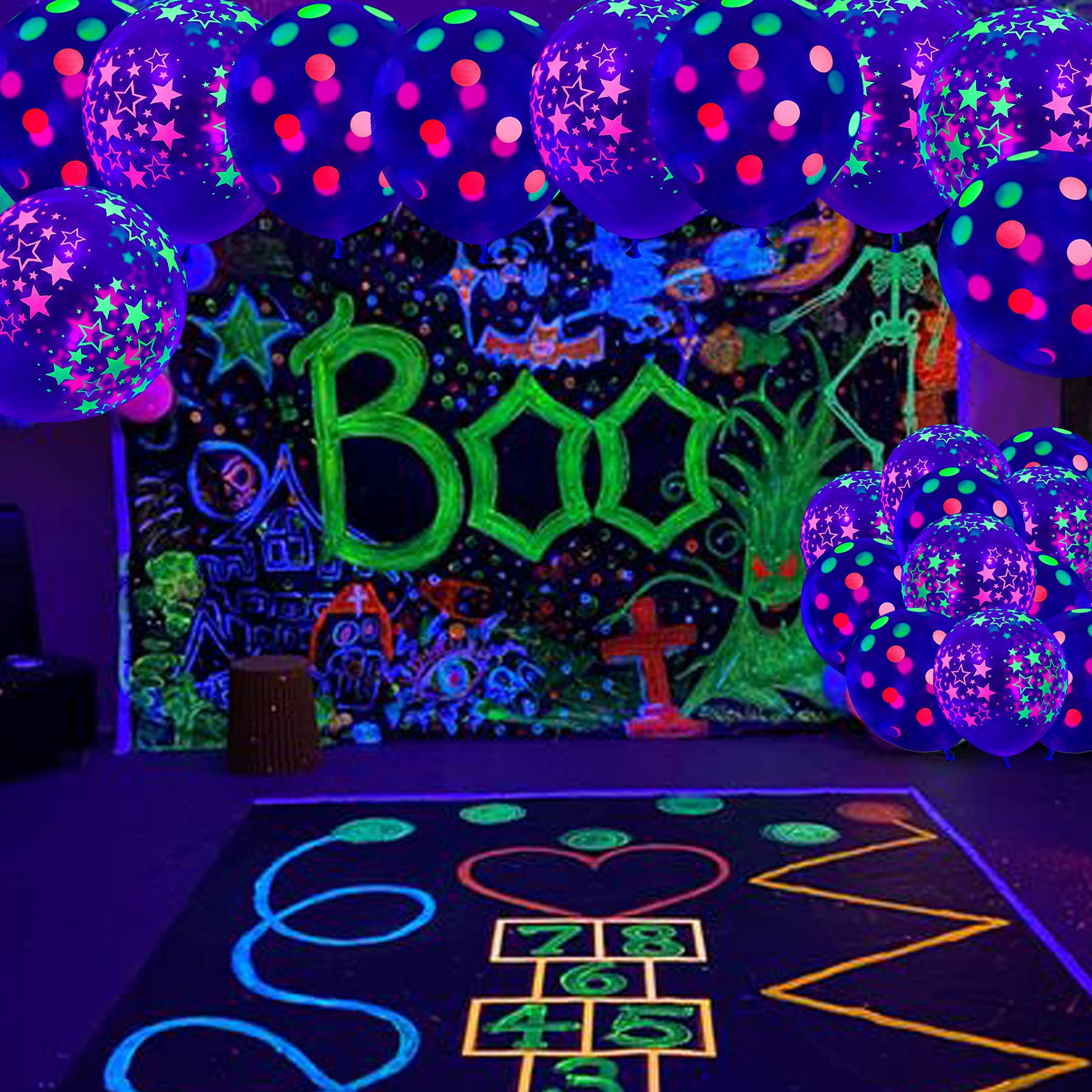 Amazon | ネオングローバルーン ブラックライトグローパーティーネオン