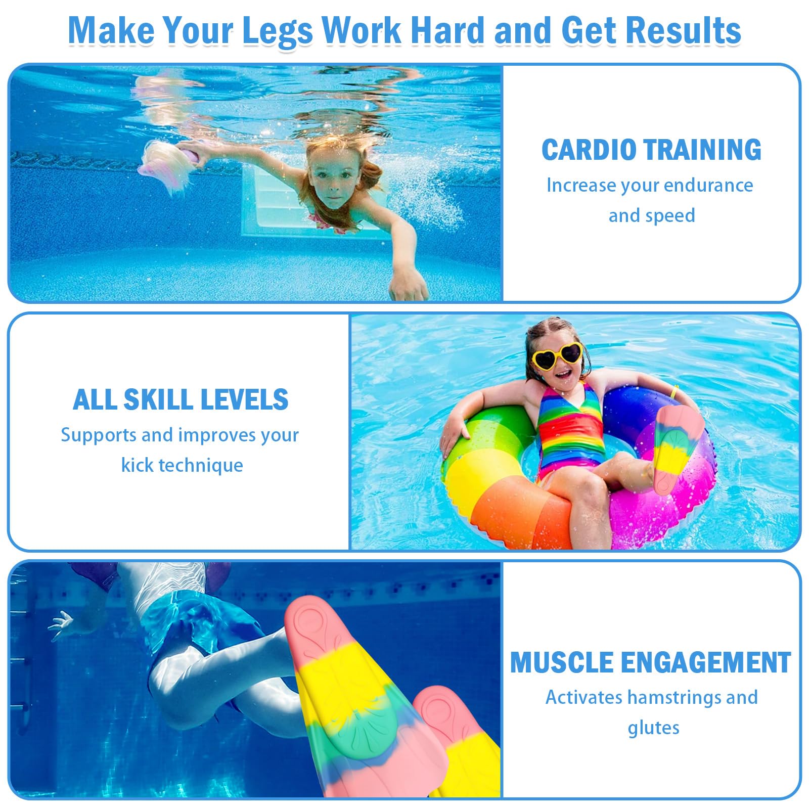 Schwimmflossen Kinder - Flossen Kinder Silikon - Kurzflossen für Kinders Erwachsene - Taucherflossen für Schwimmtraining, Freiwassertraining, Schnorcheln, Anfänger