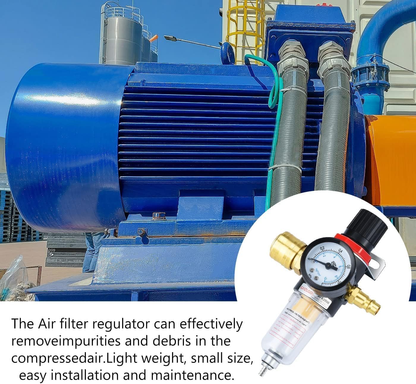 Reductor de presión de aire comprimido, Regulador de Presión de Aire Comprimido, Rosca 1/4 BPS AF2000 válvula reguladora de presión manómetro separador de aire aceite agua para Compresores Aire