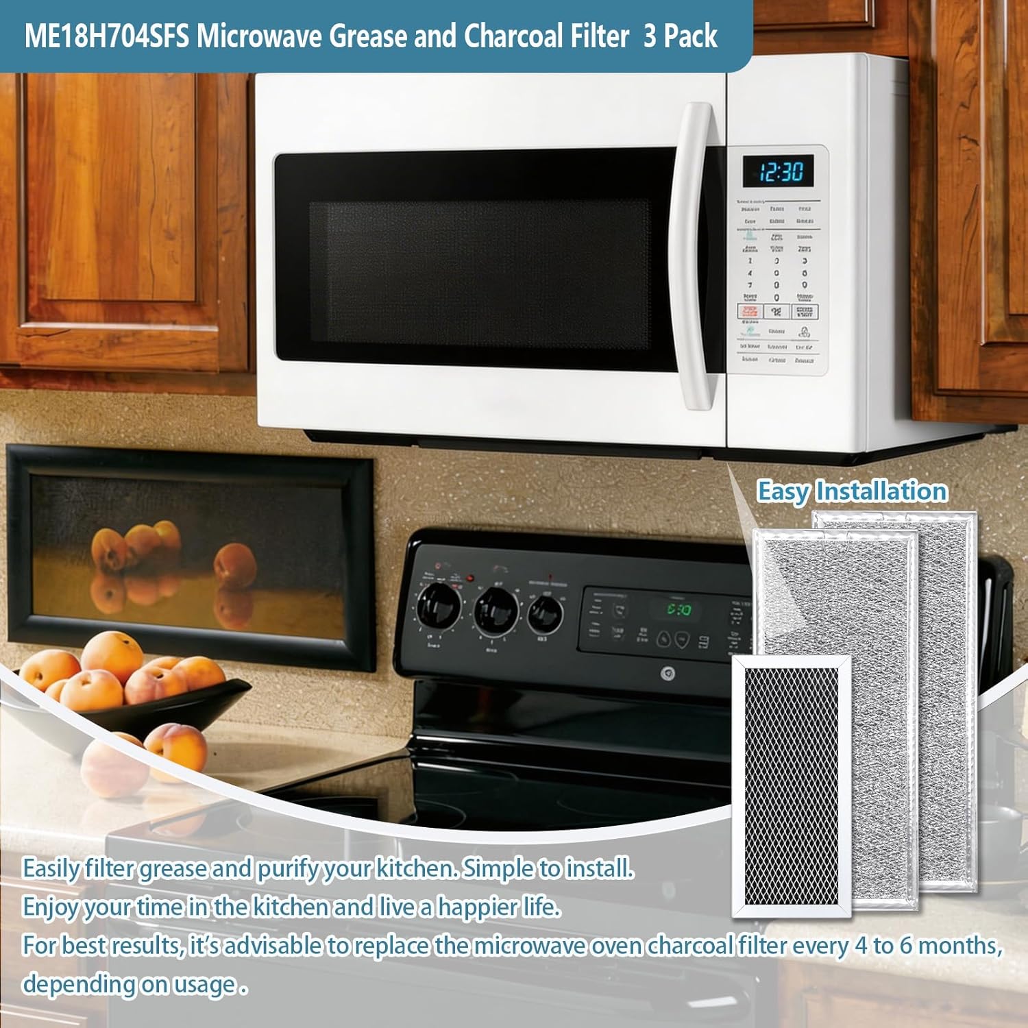 ME18H704SFS Microwave Grease & Charcoal Filter Replacement for Samsung Microwave Oven ME18H704SFS/A2 ME18H704SFS/AA ME18H704SFS/AC ME18H704SFW/AA ME18H704SFW/AC Aluminum Mesh Filter 3 Pack