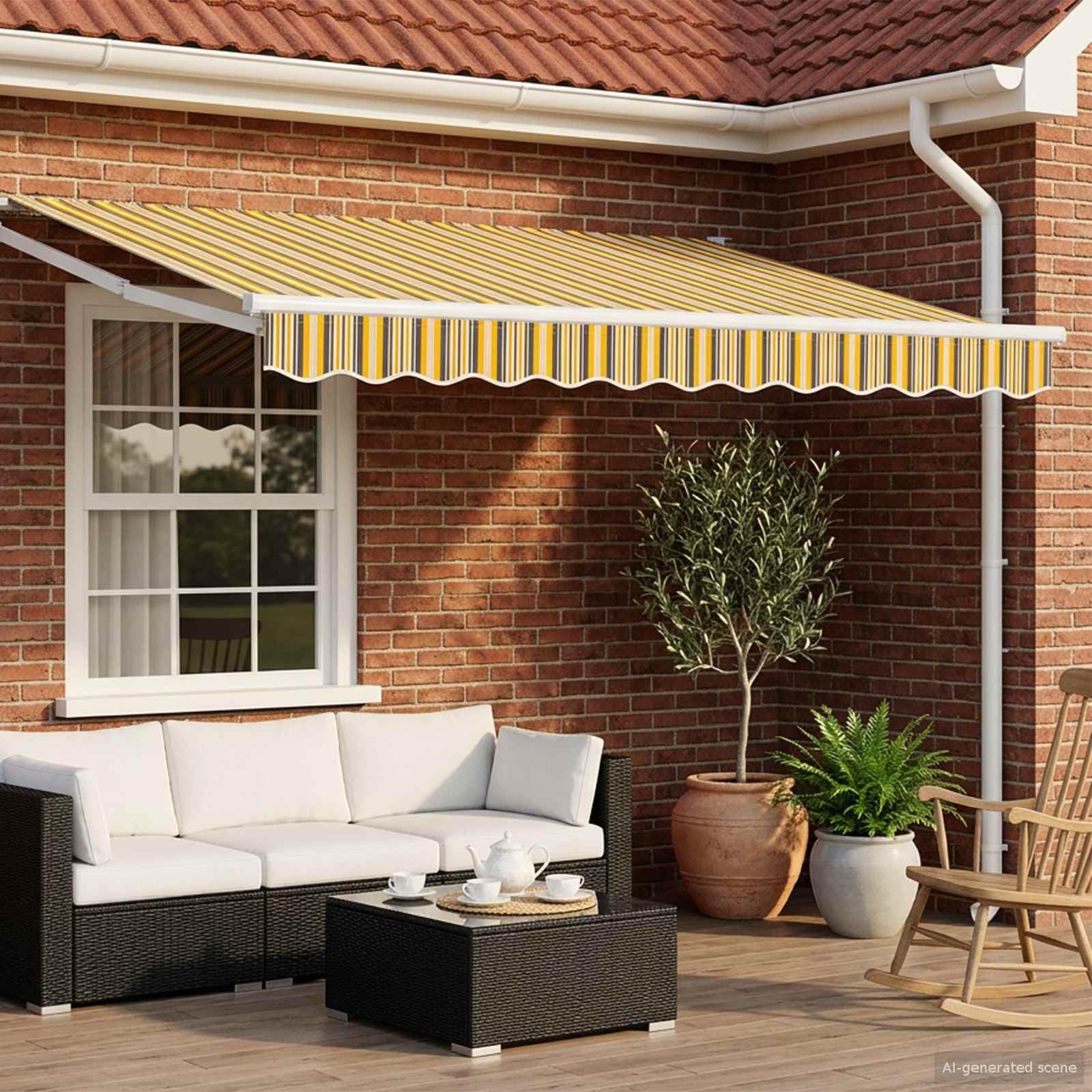 Toldo eléctrico exterior aluminio 3 x 2,5 m | Panel Solar, Control Remoto, Manivela Manual, Poliéster, Para Patio Jardín