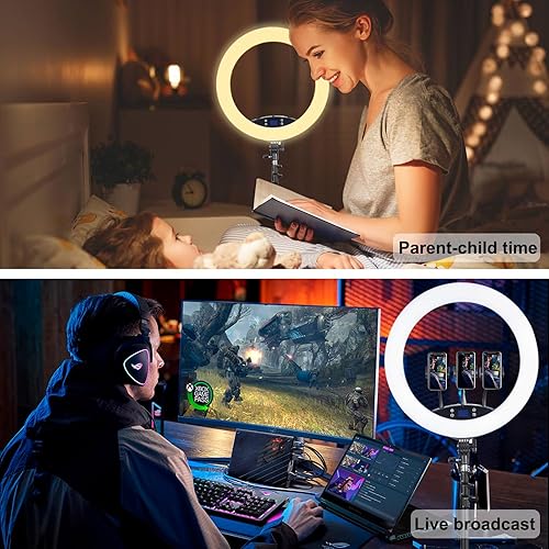 Miniatura 2 de Anillo de luz LED romote de 19 pulgadas con control táctil manual con pantalla LCD, Bluetooth Selfie, 3200-5600K, soporte incluido para maquillaje,