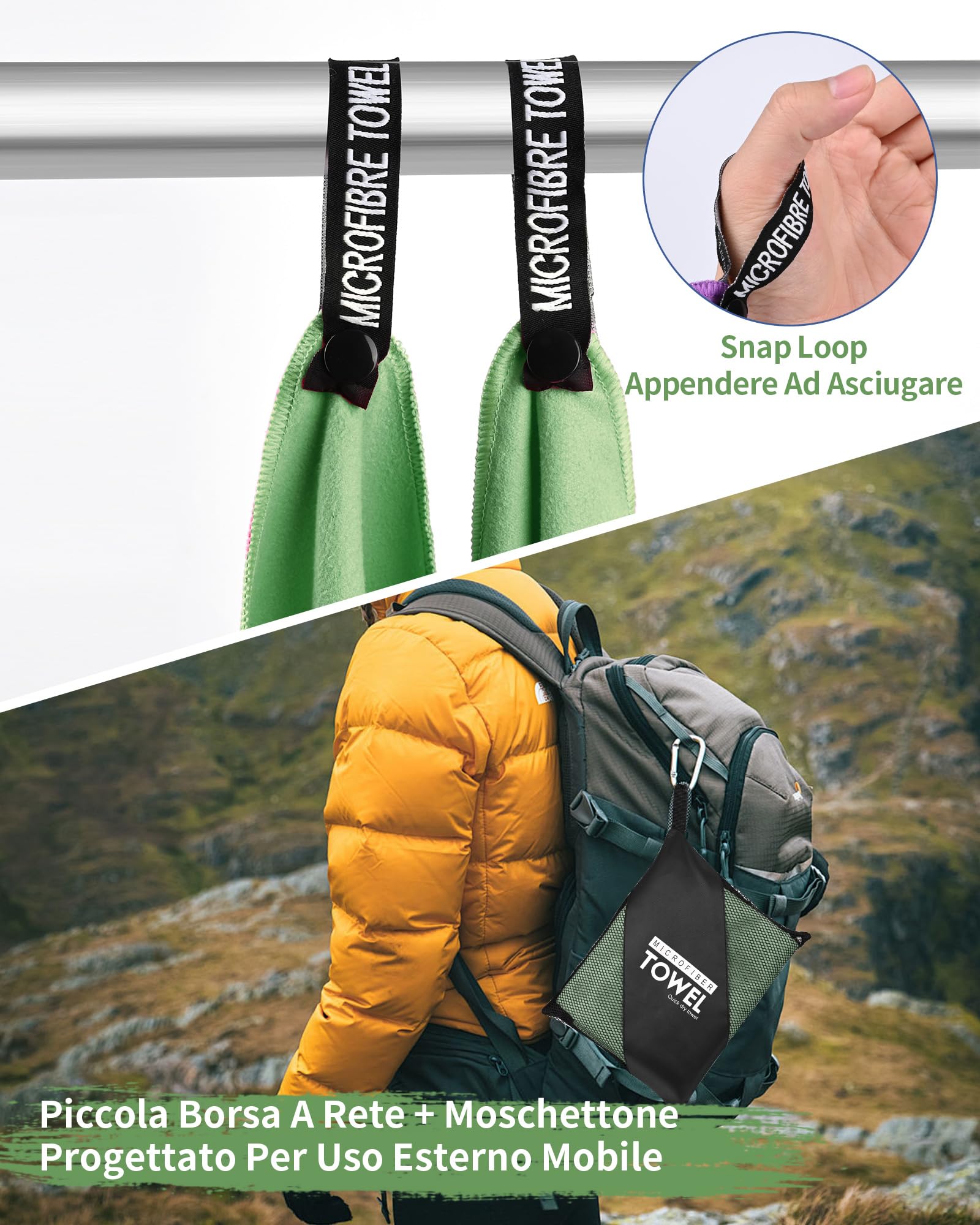 Pfloge® Asciugamano Microfibra Set di 3, 180x80cm Asciugamano Palestra Grande & 2 Pezzi 80x40cm Telo Mare Microfibra, Compatto & Ultraleggero, per Fitness, Sauna, Spiaggia, Viaggi(Verde Scuro)
