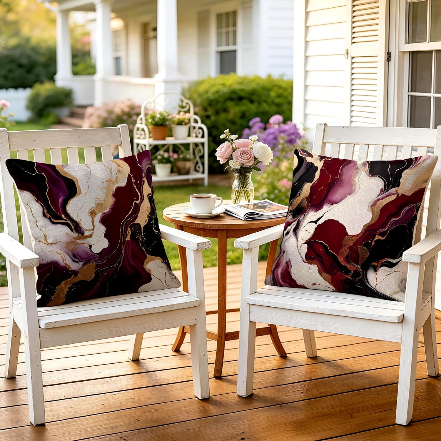 Burgundy Gold Marble Pillow Covers Set of 4, 18x18 Luxury Home Decor image 4
