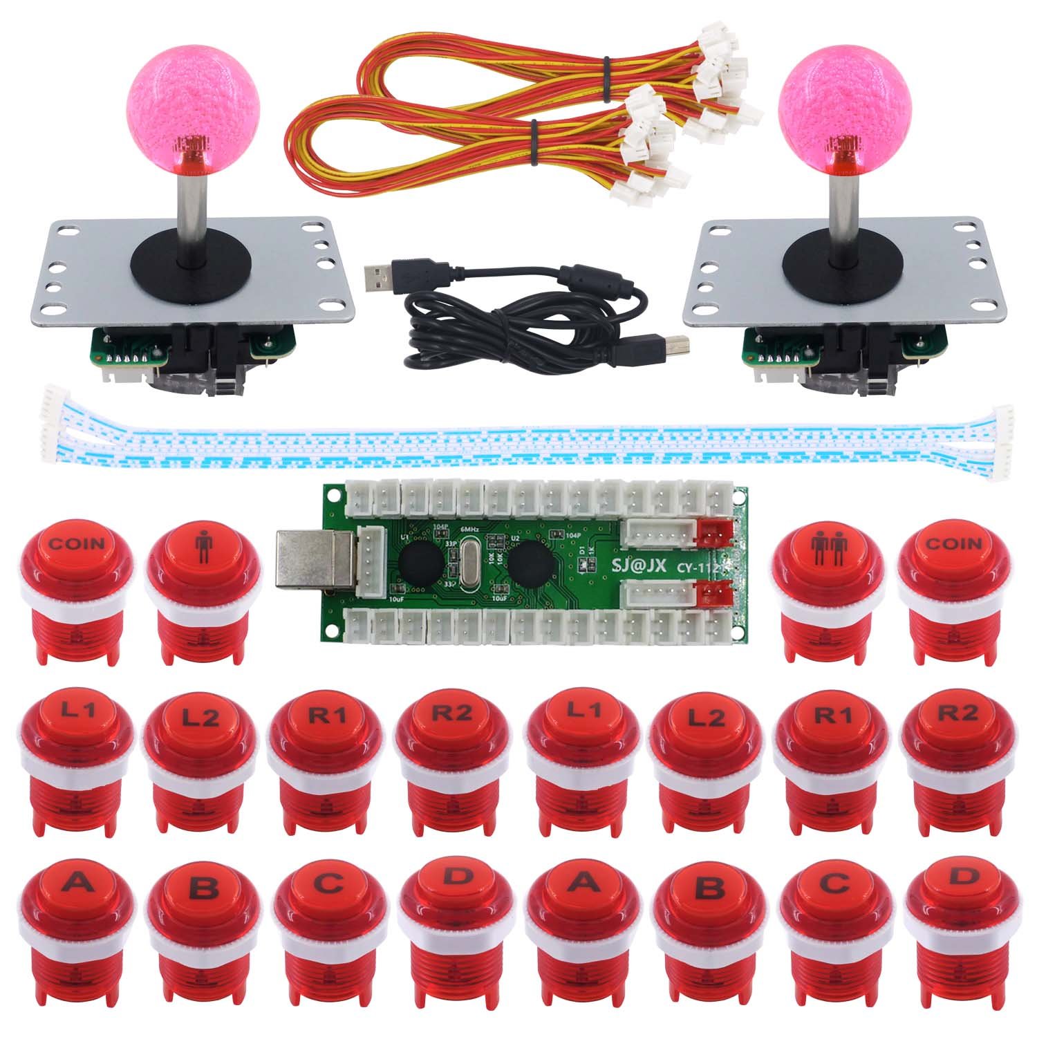 2 Player Arcade Game DIY Kit Button Zero Delay USB Encoder Joystick Controller Mechanical Keyboard Switch for NES Retropie Raspberry MAME