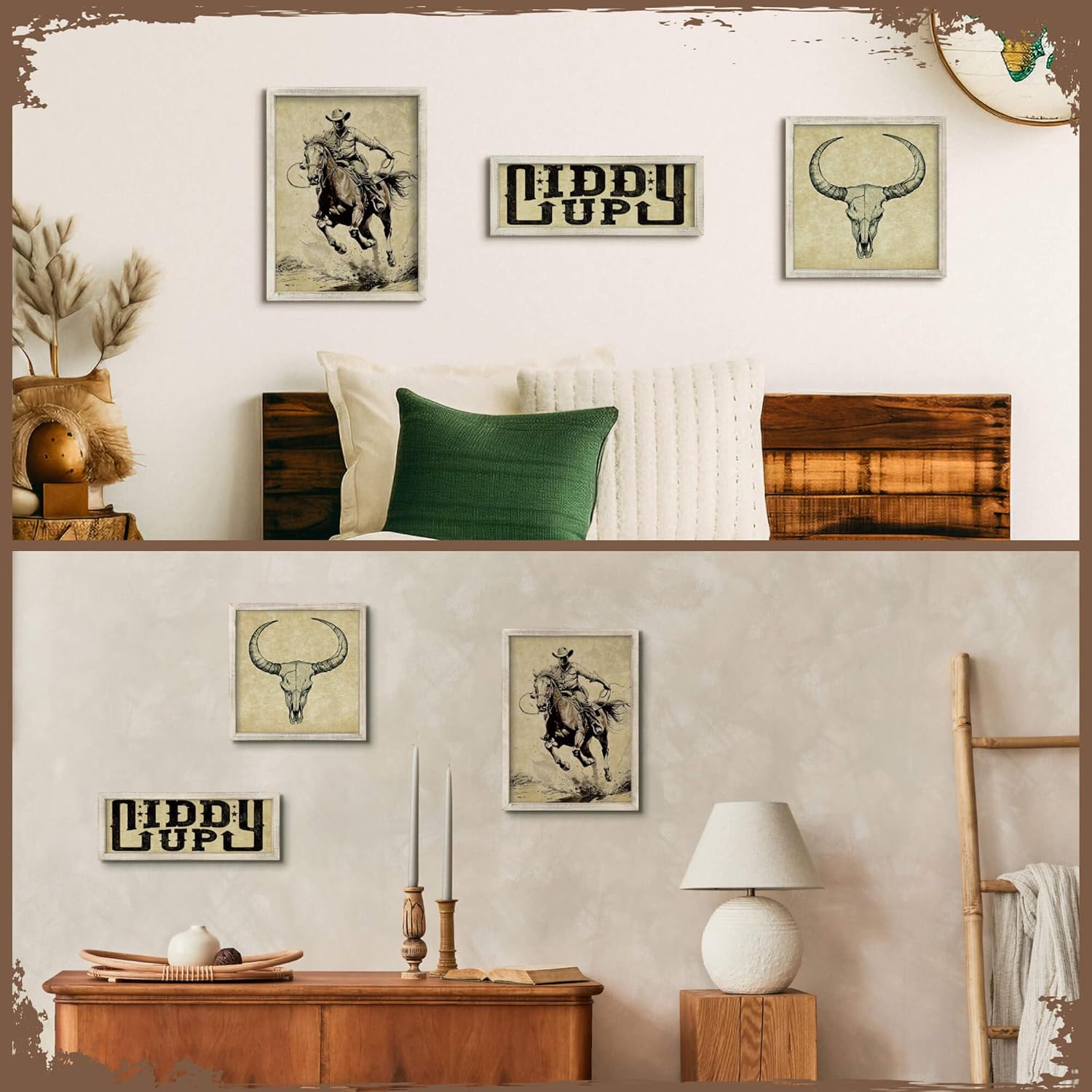 Putuo Decor Rustic 3 Piece Western Wall Art, Boho Bedroom Decor, Farmhouse Wall Decor (Giddy Up)