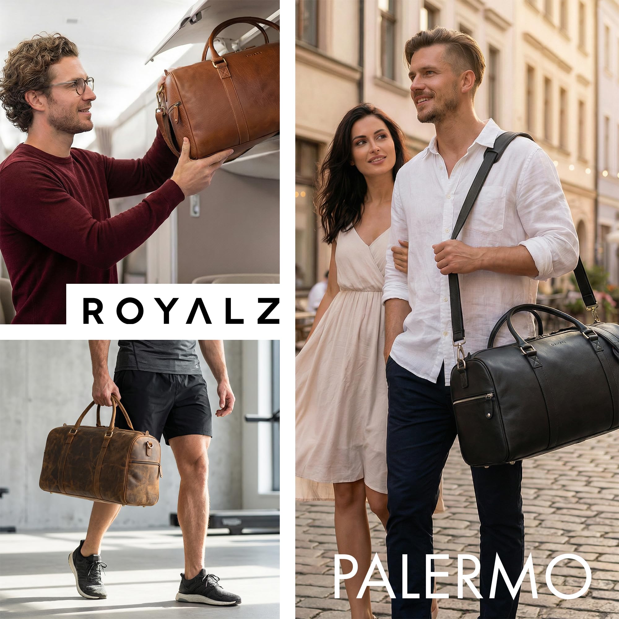 ROYALZ Palermo Echtleder Weekender Herren Leder klein zum Umhängen - Kleine Reisetasche Handgepäck Größe für Kurztrips Business Reisen und Premium Sporttasche;Farbe:Nevada braun
