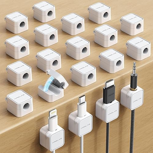 MRGLAS Paquete de 20 organizadores magnéticos de cables para organizar cables, bloqueo 1s, clips para cables de escritorio cable suave ajustable,