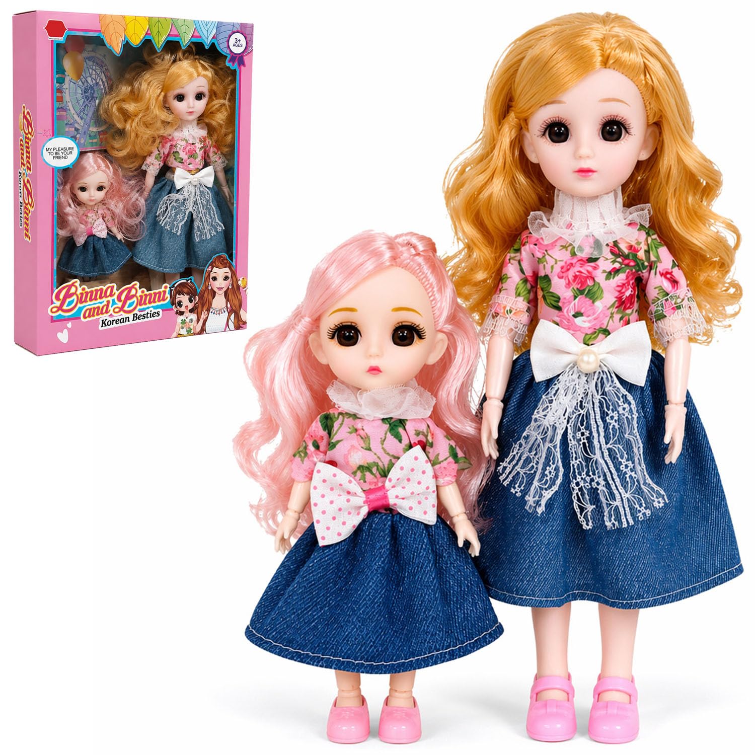 FunBlast Binna and Binni Korean Besties Fashion Doll Set for Girls, 2 Cute Princess Dolls with Floral Dresses & Long Hair, Pretend Play Toy, Gift for Kids Age 3+ Years (Multicolor-B)-image-36