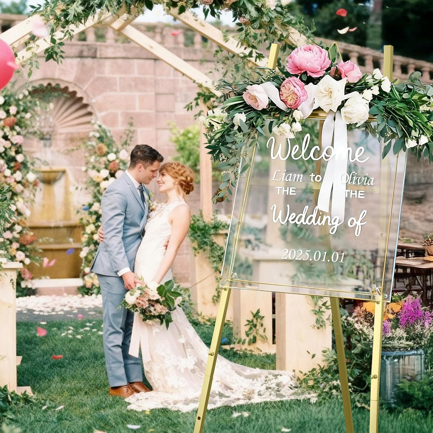 57.1" Gold Easel Stand for Sign, 4 Tier Height Adjustable Large Metal Display Easel for Wedding, Art, Paintings, Posters, Pictures, Floor Décor with Storage Bag, Assembly Needed
