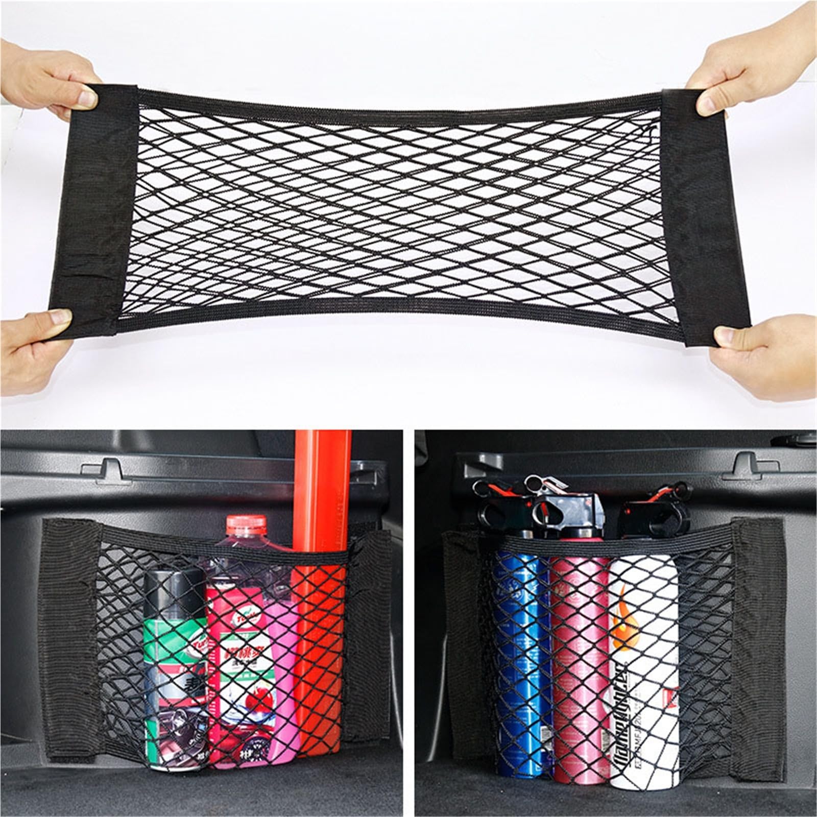 Rete per Bagagliaio Auto Auto Back Tronco Posteriore Sedile Borsa Accessori Organizzatore Doppio Punnello Elastic String Task Pocket Bag Maglia(25x50cm)