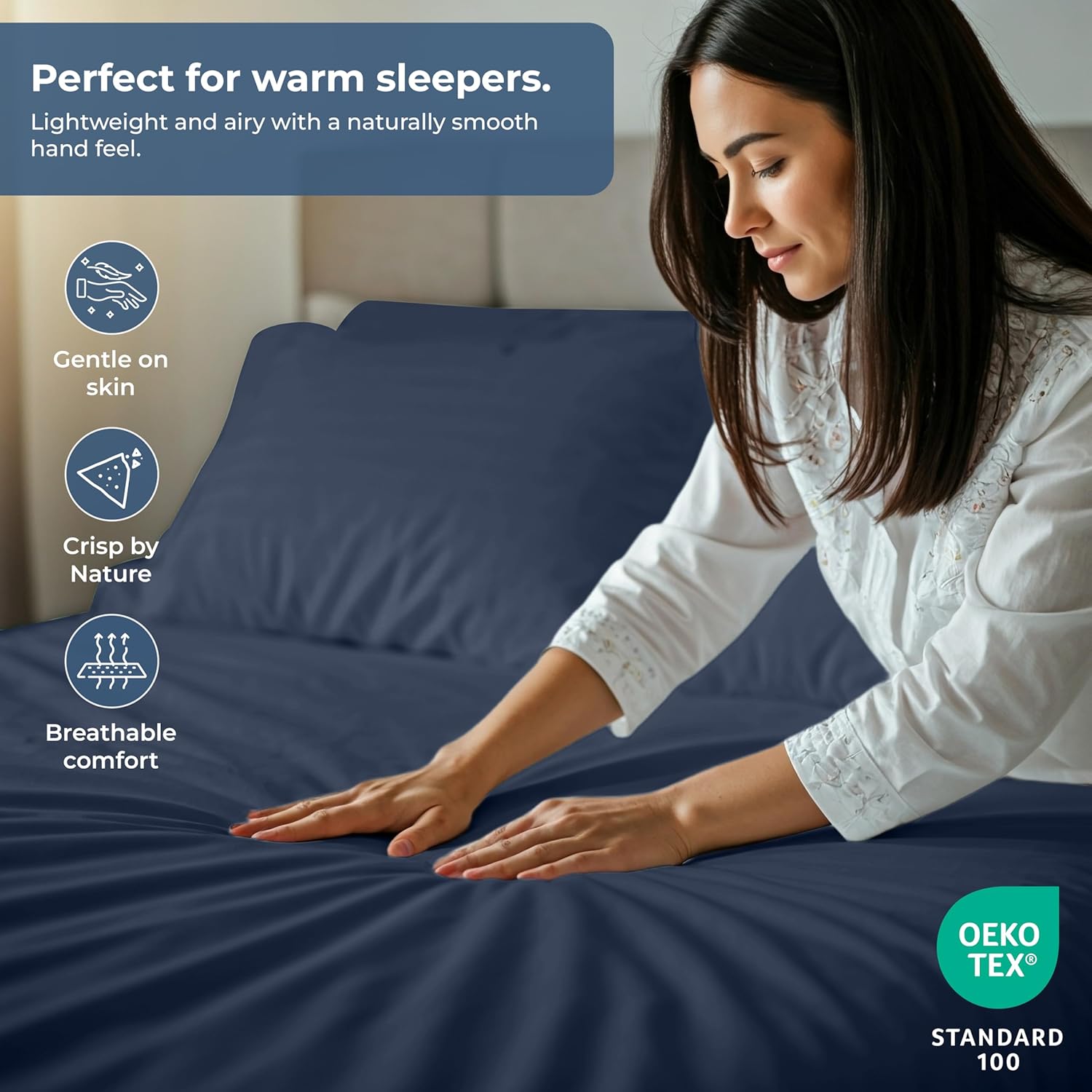 ROYALE LINENS Fitted Sheet with Pillowcase - Twin XL Fitted Sheets with 1 Pillowcase - 300 Thread Count 100% Organic Cotton - Fit Mattress Up to 18" Deep - Soft & Breathable - Navy (No Flat Sheet)