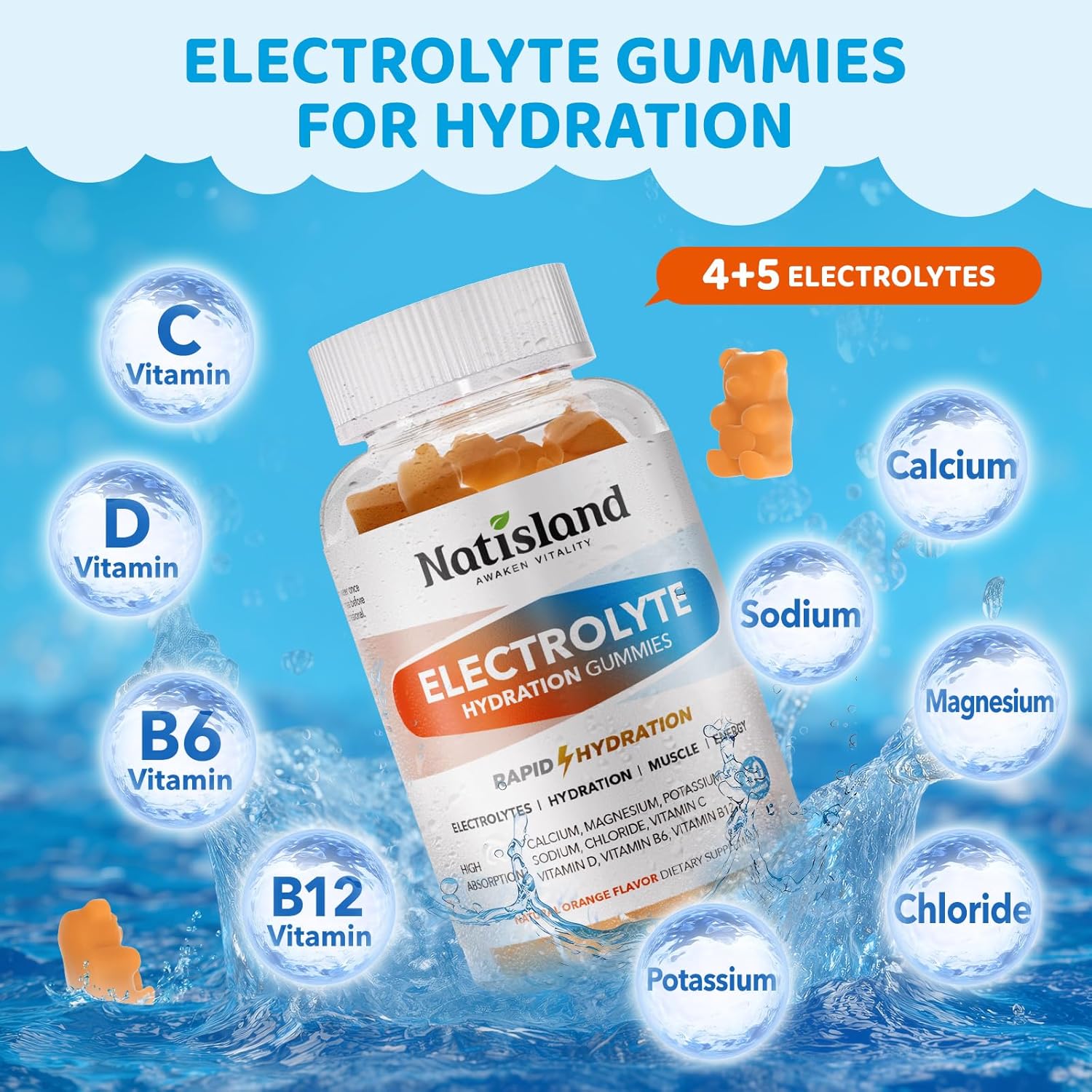 Electrolyte Gummies for Hydration, Hydration Gummies for Kids & Seniors Adults, with Potassium, Magnesium, Calcium, Sodium, Chloride for Runners and Endurance Sports, Orange Flavor, Vegan, 60 Chews - Image 5