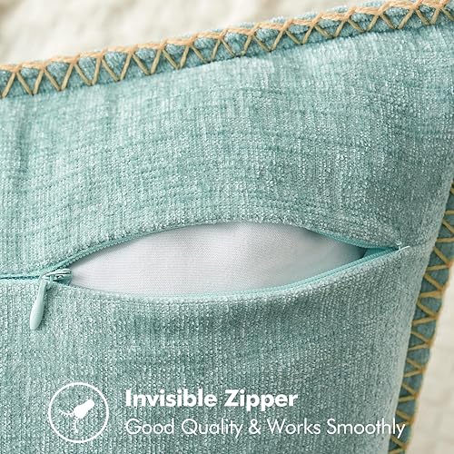 Miniatura 3 de MIULEE Paquete de 2 fundas de almohada para sofá de 12 x 20 pulgadas, fundas de almohada decorativas de granja verde azulado con borde cosido,