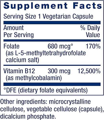 Miniatura 2 de Life Extension BioActive Folato y Vitamina B12  Para la salud del corazón cerebro y tracto gastrointestinal  Promueve el crecimiento de las células