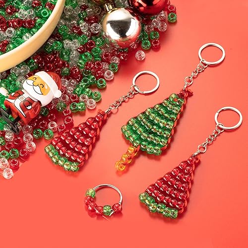 Miniatura 5 de 1200 cuentas de poni de 0.236 x 0.394 pulgadas a granel, cuentas de plástico con purpurina de Navidad, cuentas de pony transparentes surtidas para