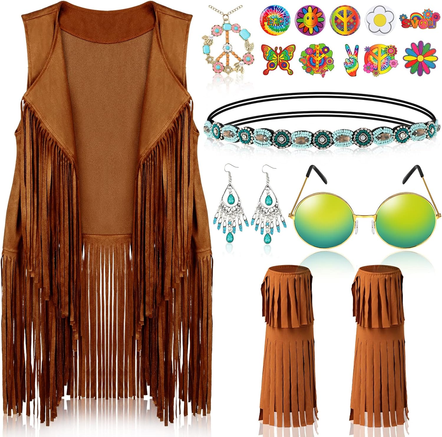 Berlune 18 Pcs 60s 70s Outfits for Women Hippie Costume