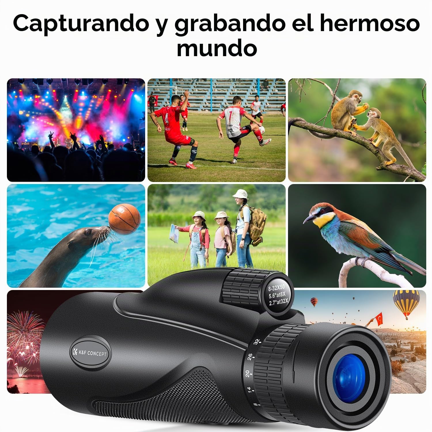 K&F Concept 8-32X50 HD Monocular Telescopio Zoom Continuo con Clip de teléfono móvil para observación de Aves, Caza, Senderismo, conciertos