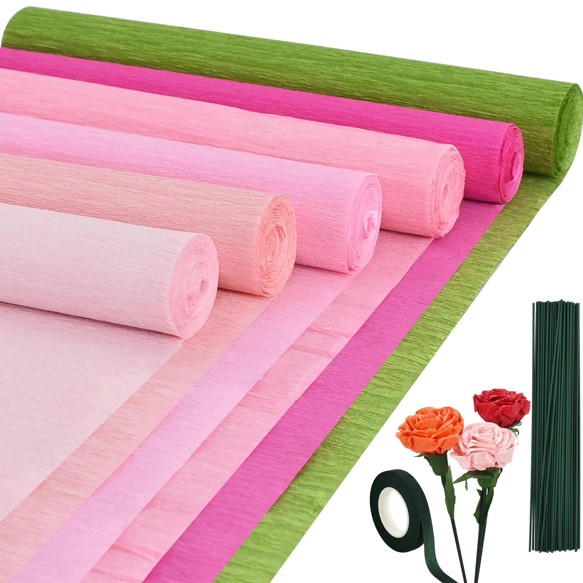 BEISHIDA Pink Series Crepe Paper Roll, 6 Rolls Crepe Paper Sheet for Craft