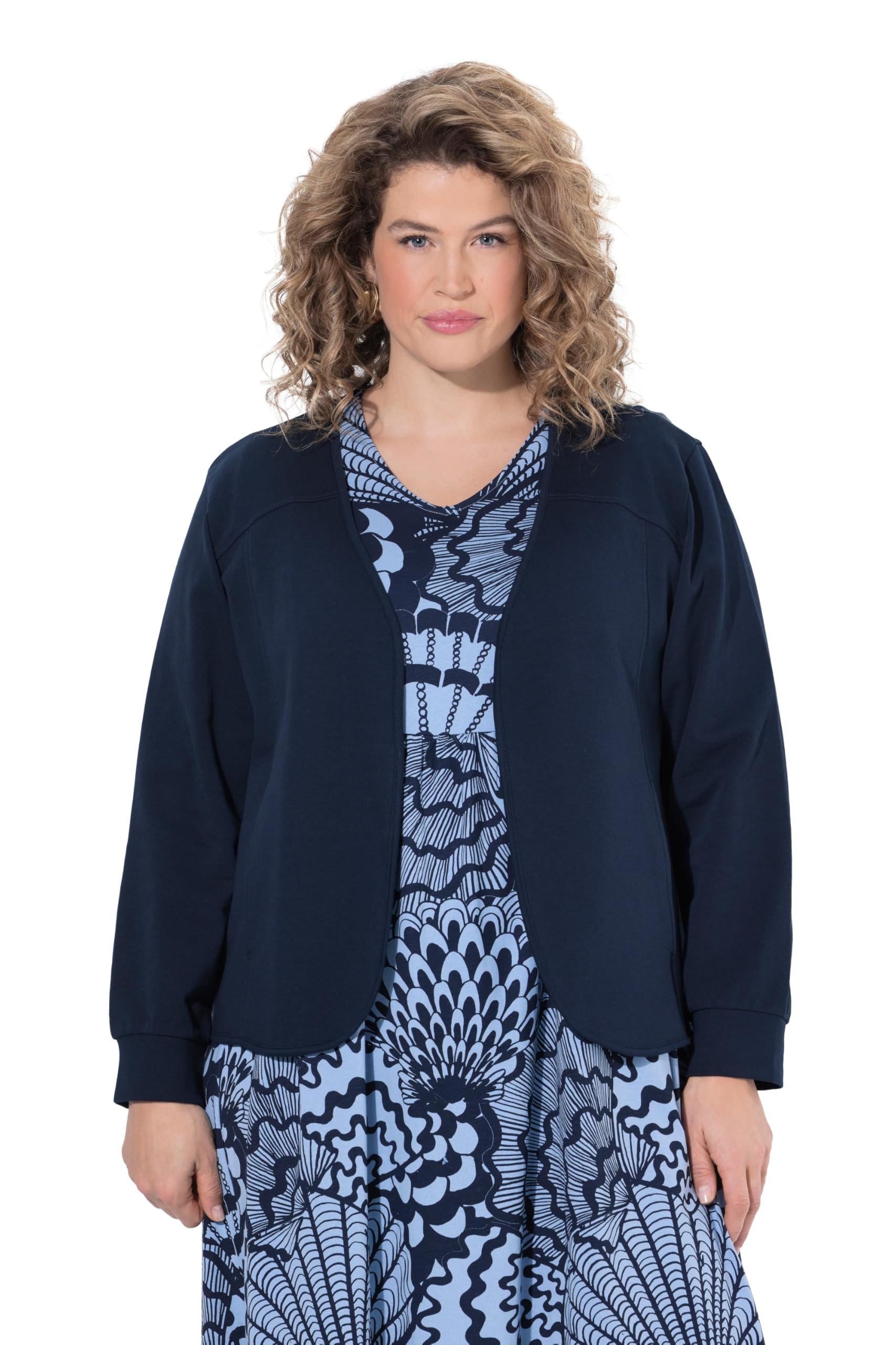 Ulla Popken Damen große Größen Übergrößen Plus Size Sweatjacke, V-Ausschnitt, Langarm, Biobaumwolle 847617