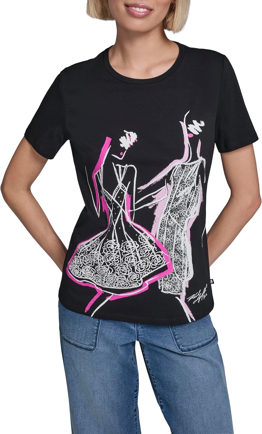 Karl Lagerfeld Women's Short Sleeve Crew Neck Logo T-Shirt