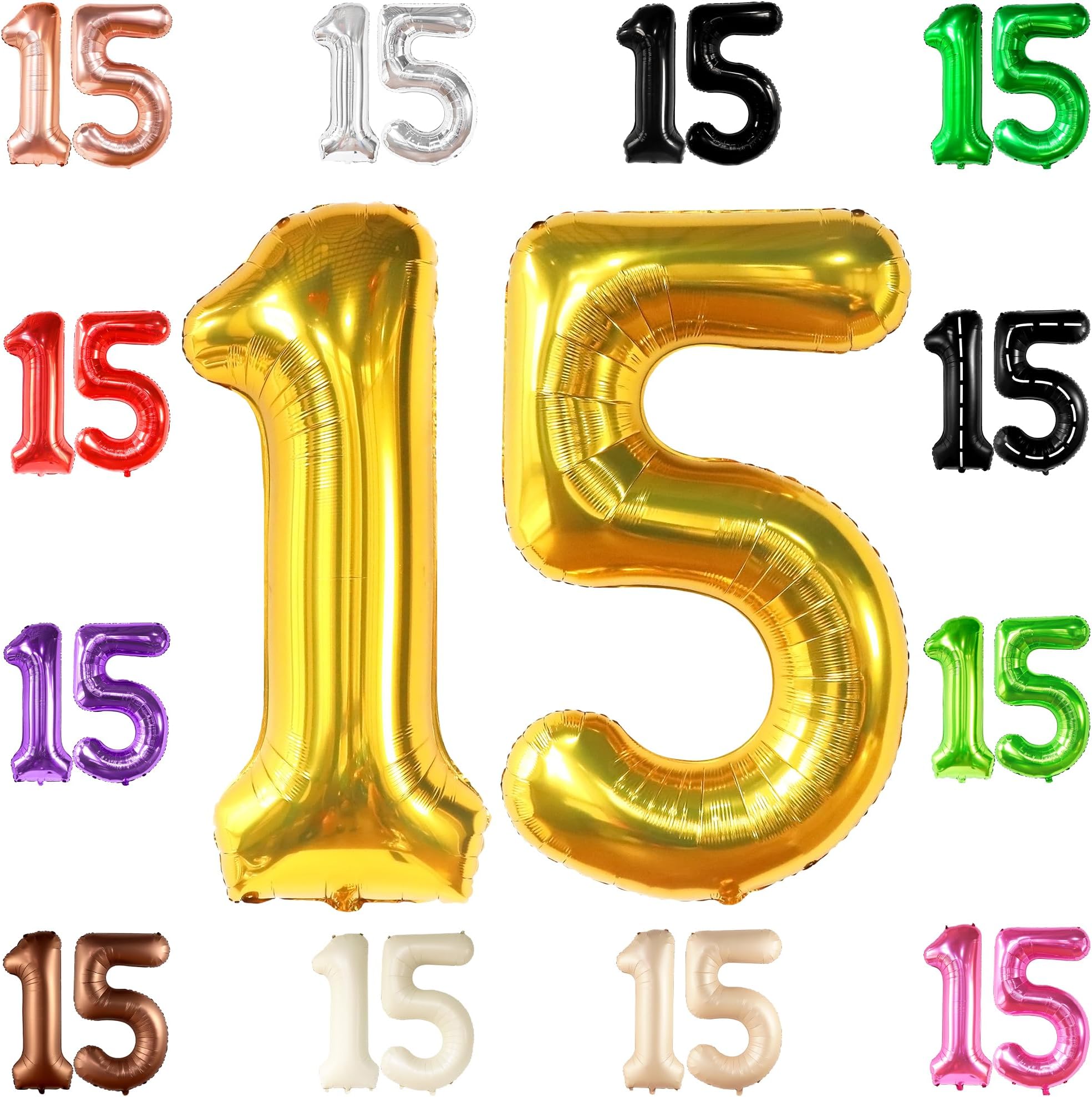 KatchOn, Giant Gold Number 15 Balloons - 40 Inch | Foil 15 Balloons Number For Birthday Party Decorations | Anniversary Decorations | Gold Party Decoration