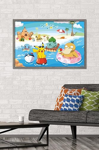 Vista 61 de Trends International Pokémon - Summer Wall Poster, 34L x 22.4W, Gold Framed Version