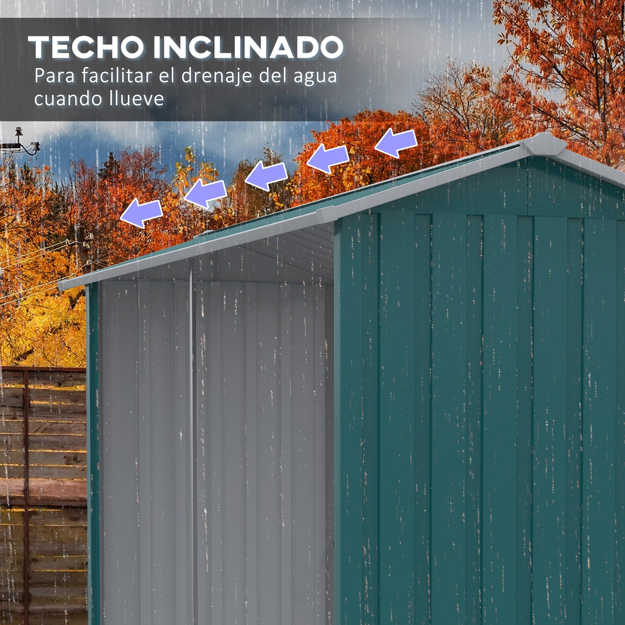 Outsunny Casetilla para Leña de Acero Galvanizado Leñero Exterior Cobertizo de Almacenamiento de Troncos con Techo Impermeable y Antioxidante para Jardín Terraza Patio 240x86x160 cm Verde