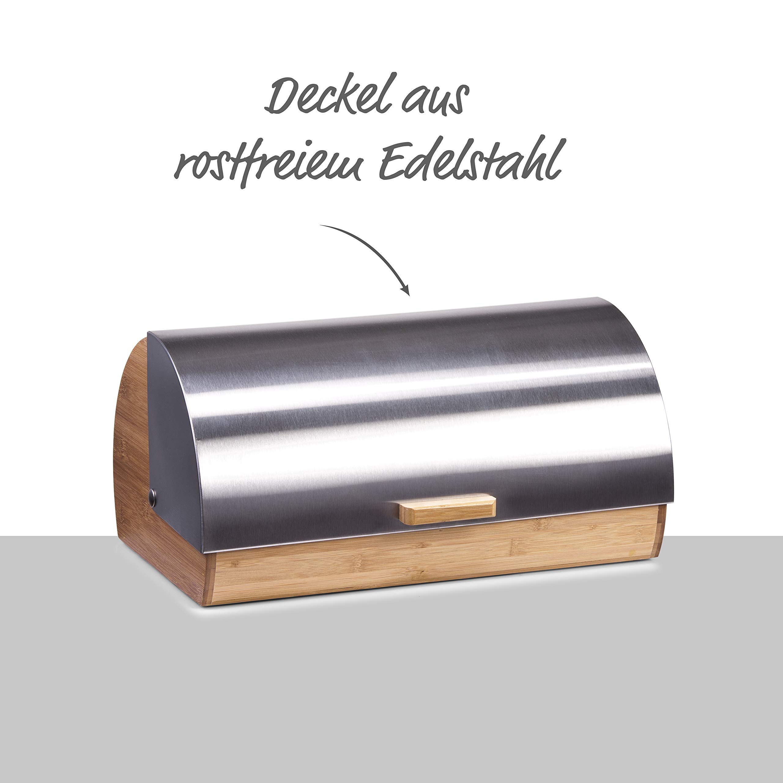 Zeller 25344 - Depósito de Pan de bambú y Acero Inoxidable, 39 x 25,5 x 18,5 cm