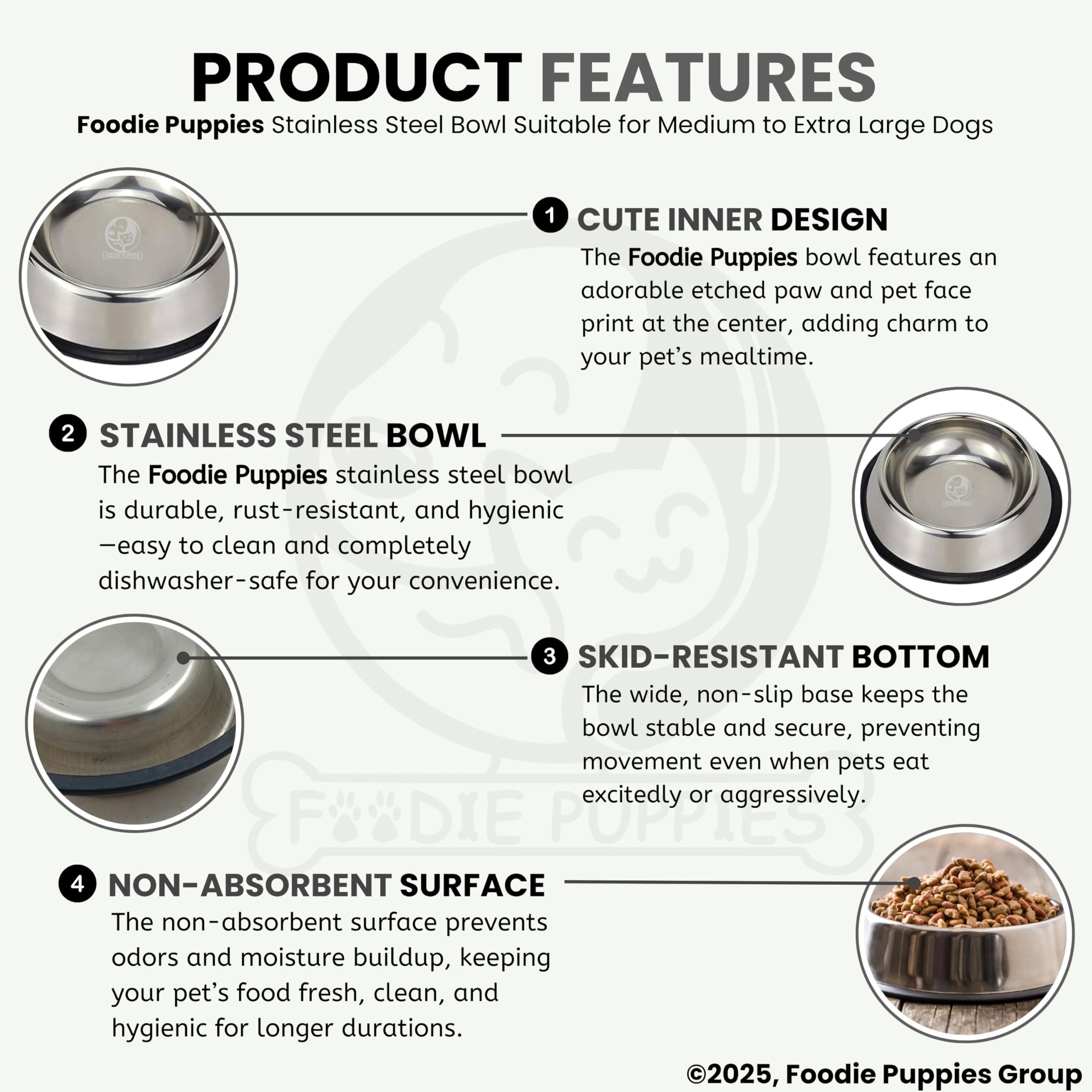 Foodie Puppies Pet Feeding Stainless Steel Bowl for Dogs, Cats & Any Pets - 1800ml, Large I Non-Skid Rubber Bottom Food/Water Bowl I Non-Toxic & 100% Safe for Pets 2
