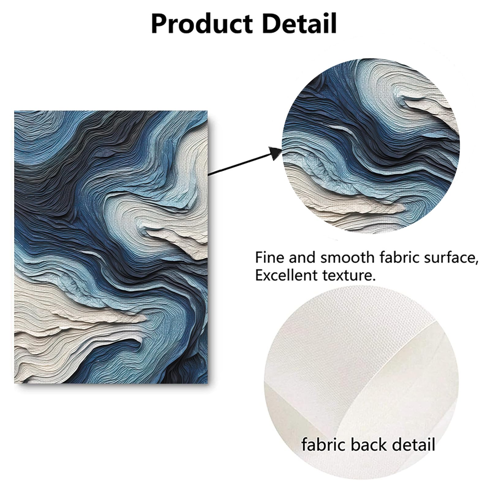 Blue Abstract Textured Wall Art Blue White Gray Painting Dark Abstract Art Modern Abstract Painting Blue Silver Wall Art Navy Blue Oil Painting Ocean Line Art for Living Room 16x24inch No Frame