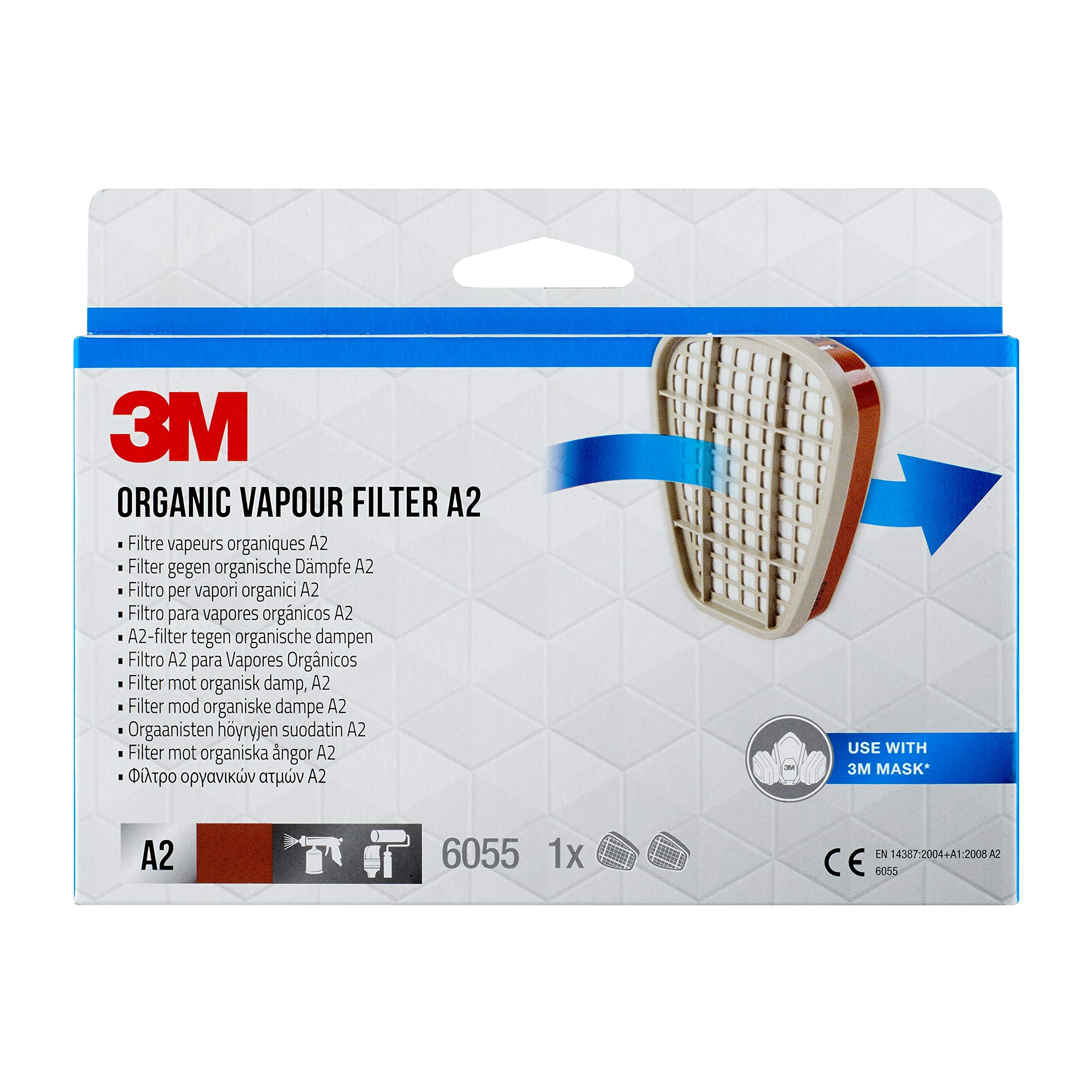 3M 6800M Maschera a Pieno Facciale, Riutilizzabile, Misura Media, Grigio & Filtro per Vapori Organici 6055, A2 per le Serie 6000 E 6500, 1PR/PK